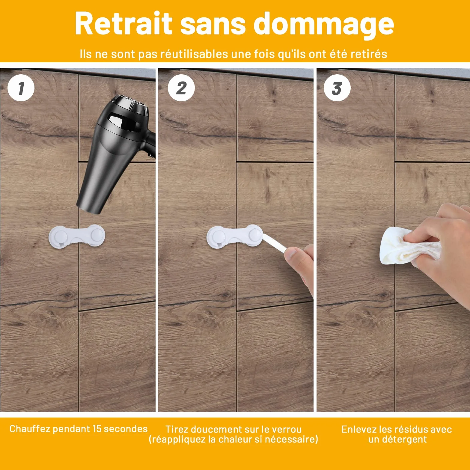 Securite Placard Enfant 6 Pieces Bloque Porte Bebe Protection Adhesif Fort Sans Percage Durable
