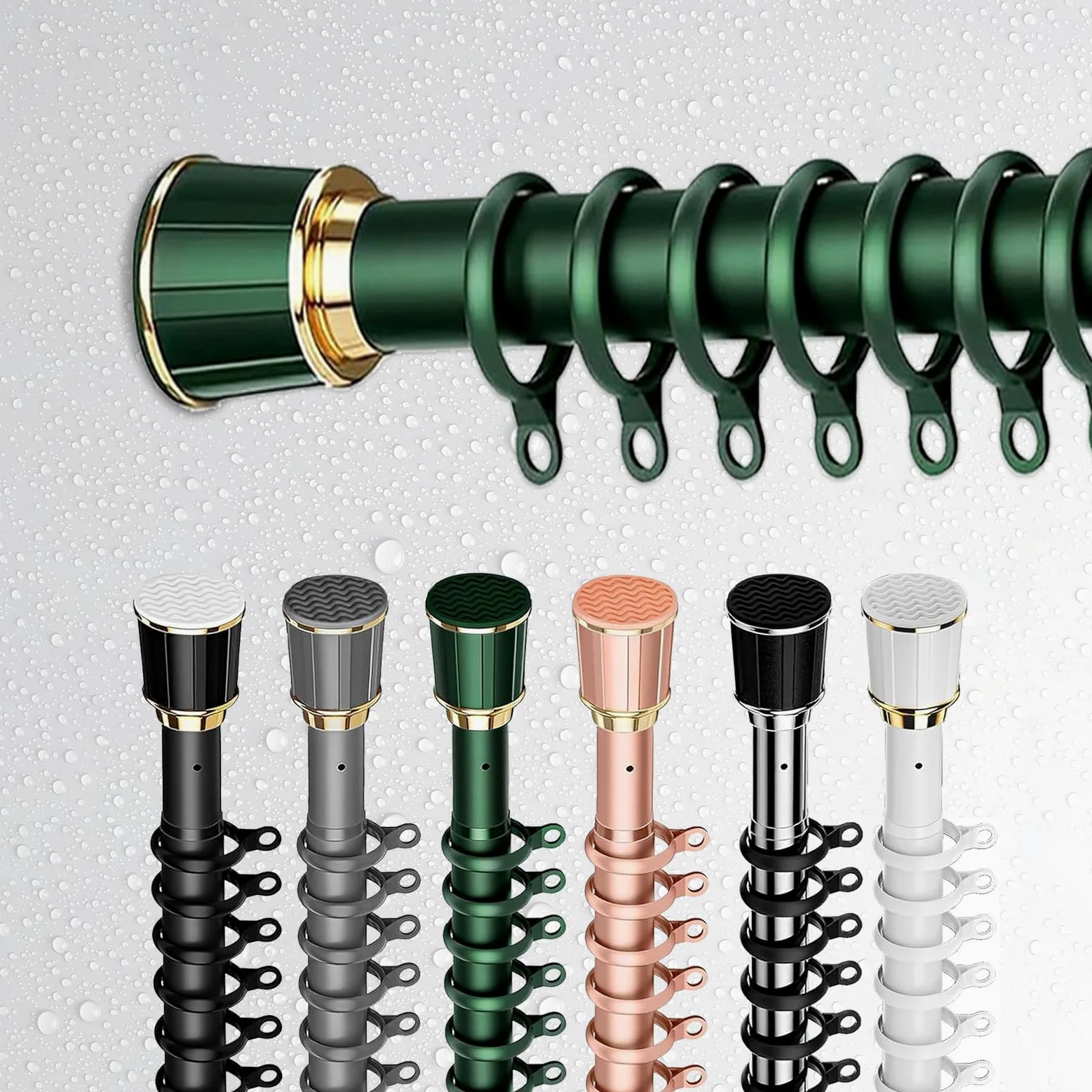 Ts Tringle pour ains & Douche 63 259,9 cm sans perçage Extensible pour salle de bain, cuisine et décoration d'intérieur Vert 3 m de diamètre réglable 160 à 250 cm