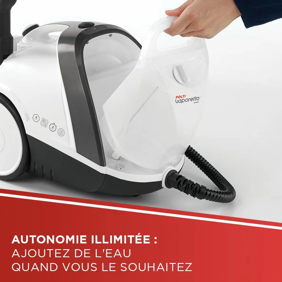 Polti Vaporetto Smart 120 Nettoyeur Vapeur 4 Bars 2 Litres 14 Accessoires Blanc Noir