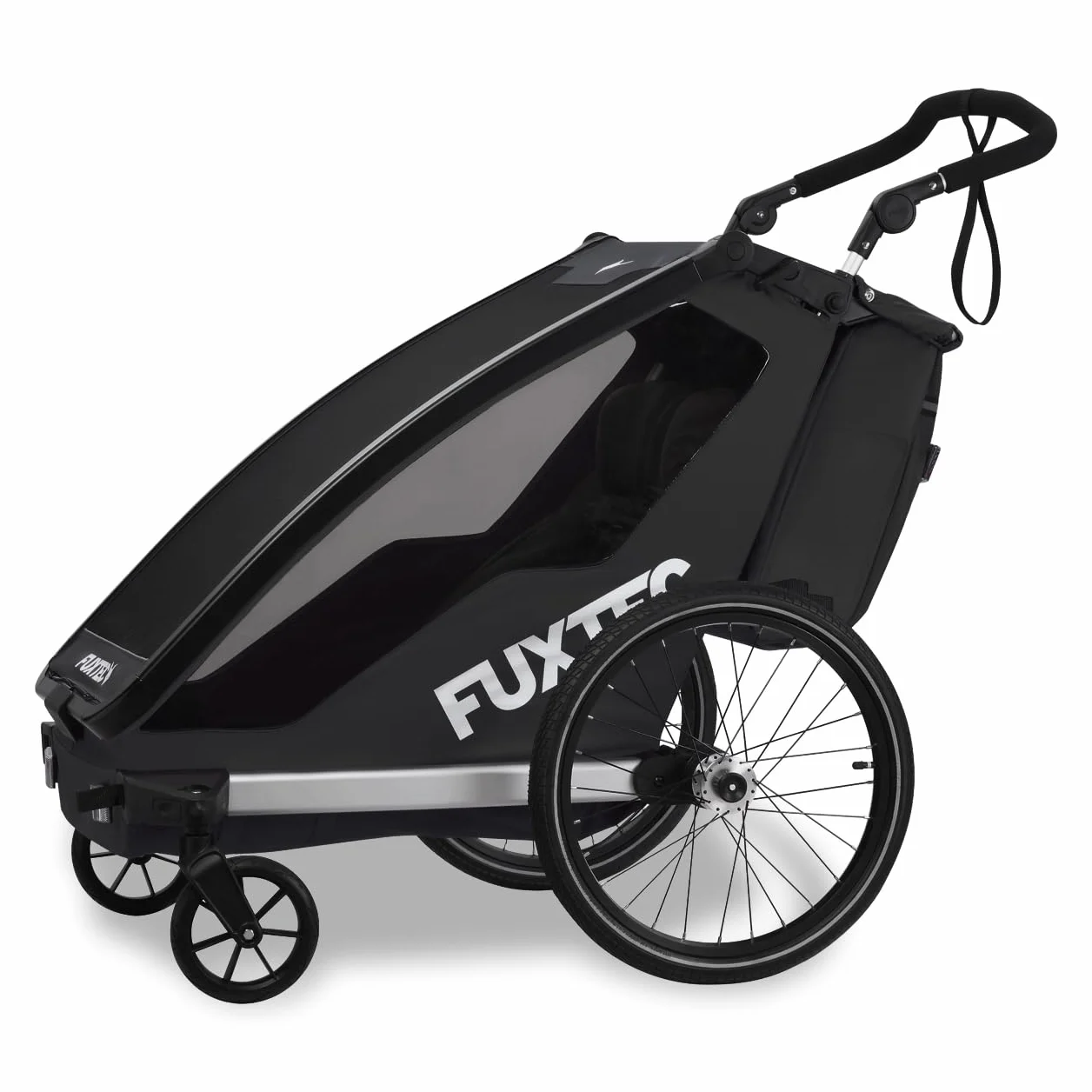 Fuxtec Sport Cruiser 2-en-1 Remorque Vélo Buggy Jogger Noir pour 2 Enfants en Aluminium Pliable avec Protection Pluie et Soleil