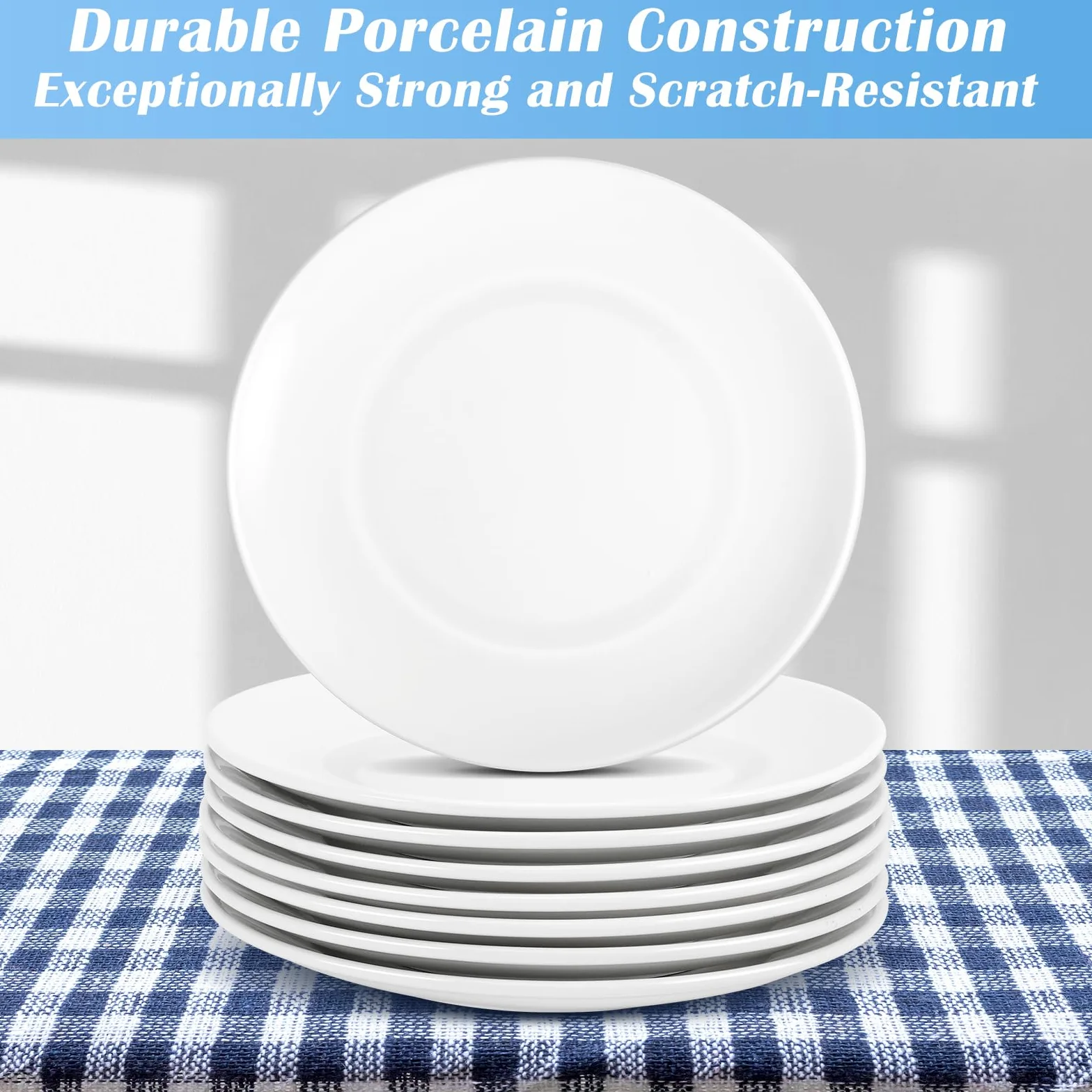 Lot de 8 assiettes rondes en céramique, 25,4 cm, assiettes à dessert, assiettes à petit-déjeuner, assiettes à gâteau, assiettes à salade, empilables, robustes, pour pâtes, pain, plats