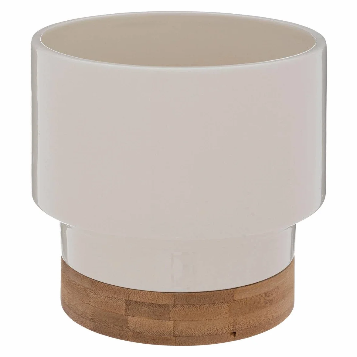 Atmosphera Cache-pot en céramique et bambou H16cm blanc