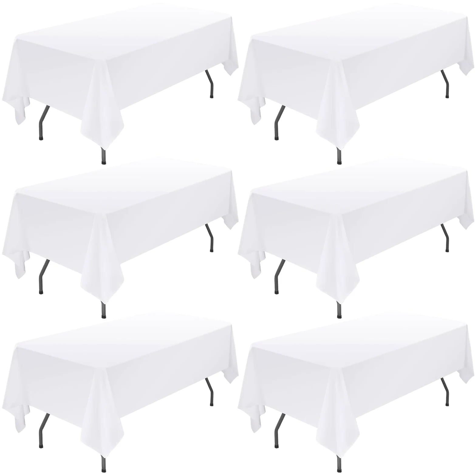 Showgeous Lot de 6 Nappes Rectangulaires 153x320cm en Coton Blanc, Housses de Table Lavables pour Mariage, Banquet, Restaurant