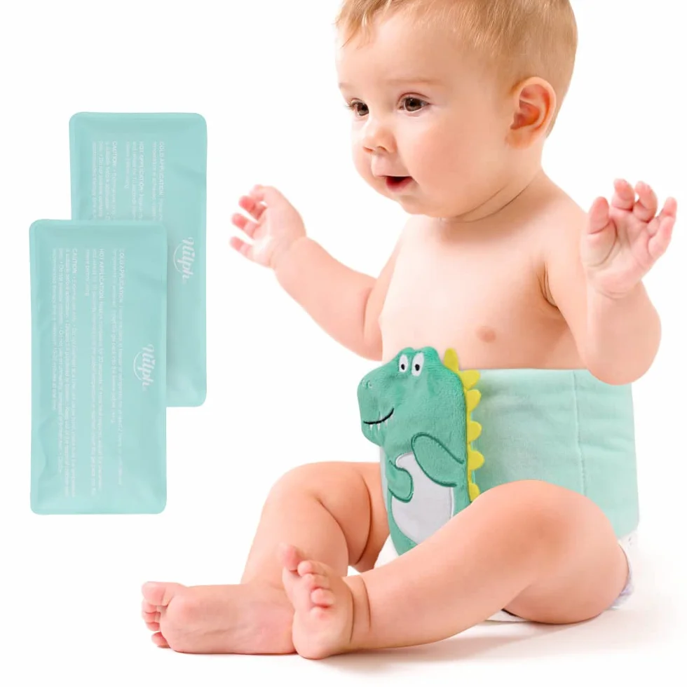 Hilph Ceinture Bouillotte Bebe Gel Colique Ajustable Thermothérapie Dinosaure Vert