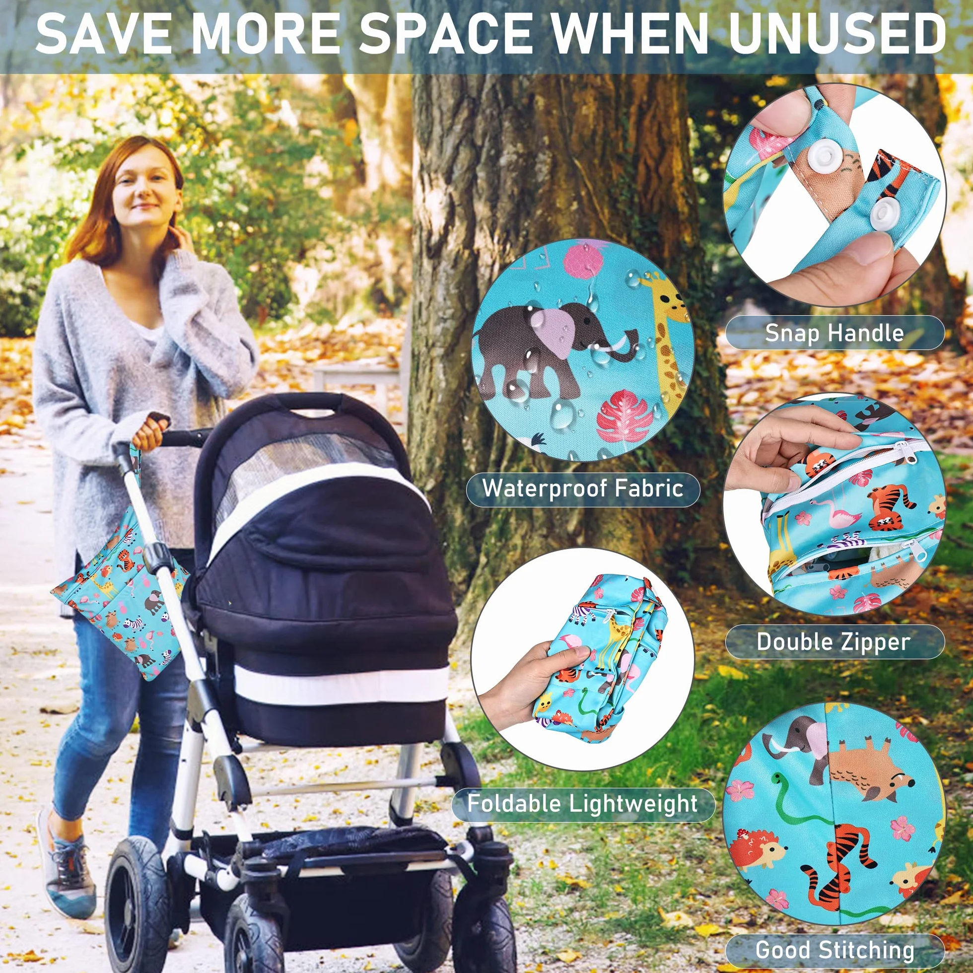 Lot de 4 sacs à couches imperméables en tissu avec fermeture éclair pour bébé