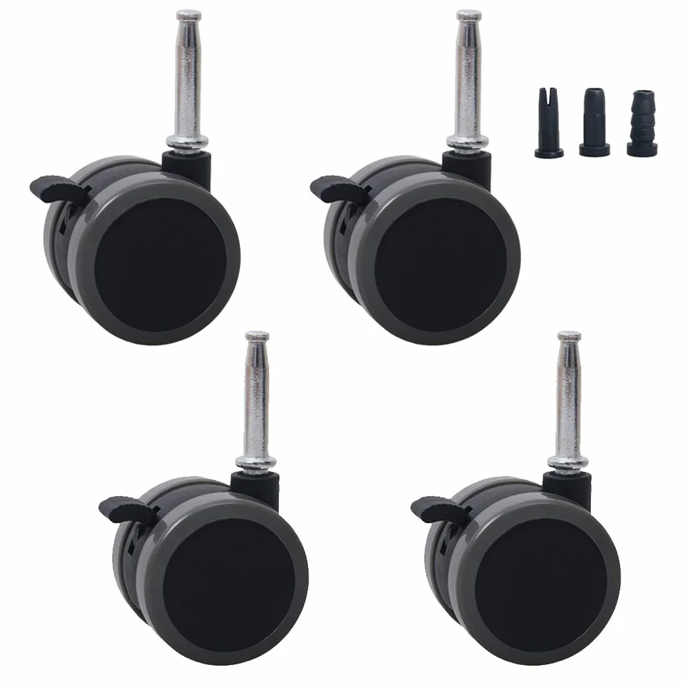 Roulettes de Lit d'enfant en Nylon, Roues Pivotantes avec Frein, 2" Double Roue, Charge 120kg, Silencieux, Tige M8x38mm, Noir