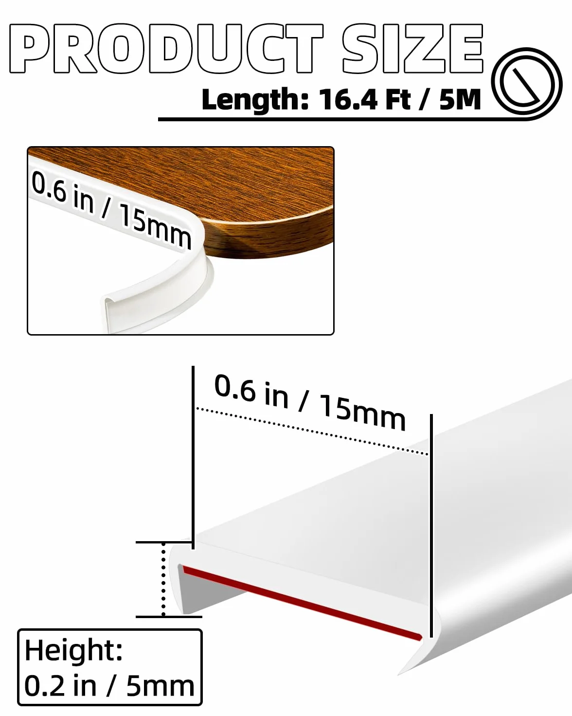 Bande de Chant en Forme de U 15 mm, Profil de Finition Auto-Adhésif 5 m, Protection Coin Bébé, Cornière PVC Souple