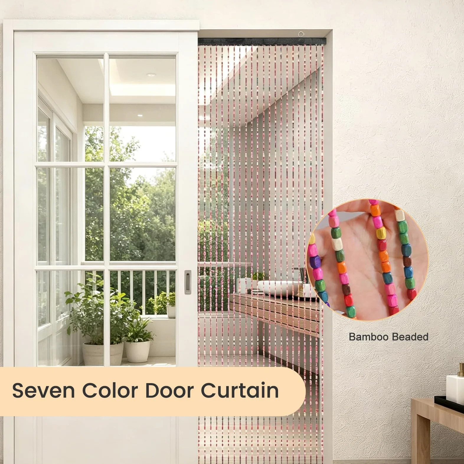 Rideau de porte en perles de bambou 90 x 200 cm, 52 brins pour portes | Rideau de porte rétro fait à la main pour fenêtres, portes, chambres comme rideau de décoration et moustiquaire