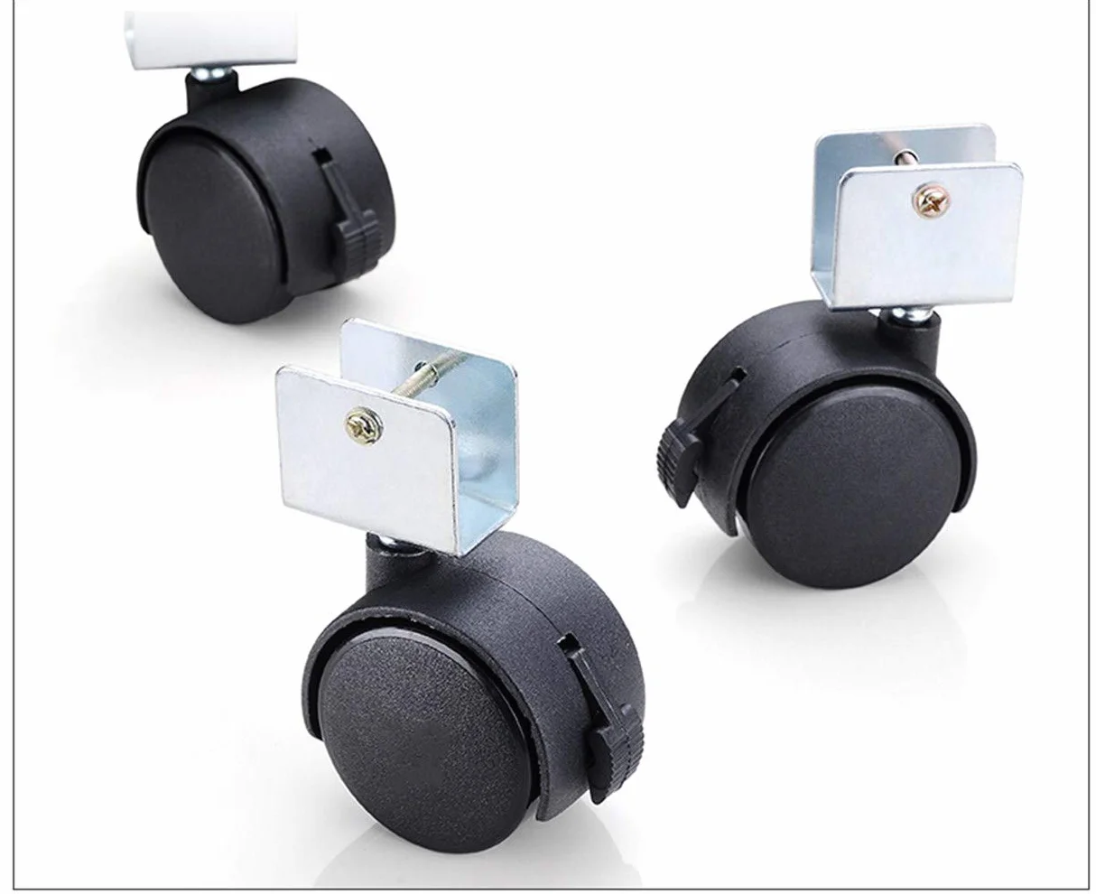 Roulettes de Lit d'enfant 50mm 4 Roues Pivotantes avec Frein Double Roue Charge 70kg Noir Support en U 20mm