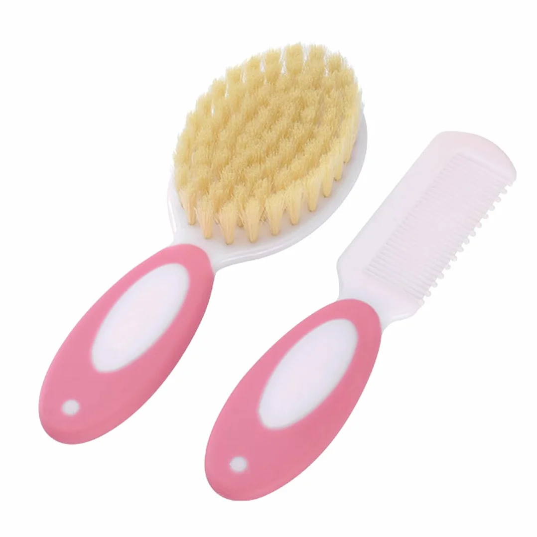 Ensemble Brosse à Cheveux et Peigne pour Bébé, Brosse à Poils Naturels Doux, Manche Antidérapant, Cadeau de Naissance