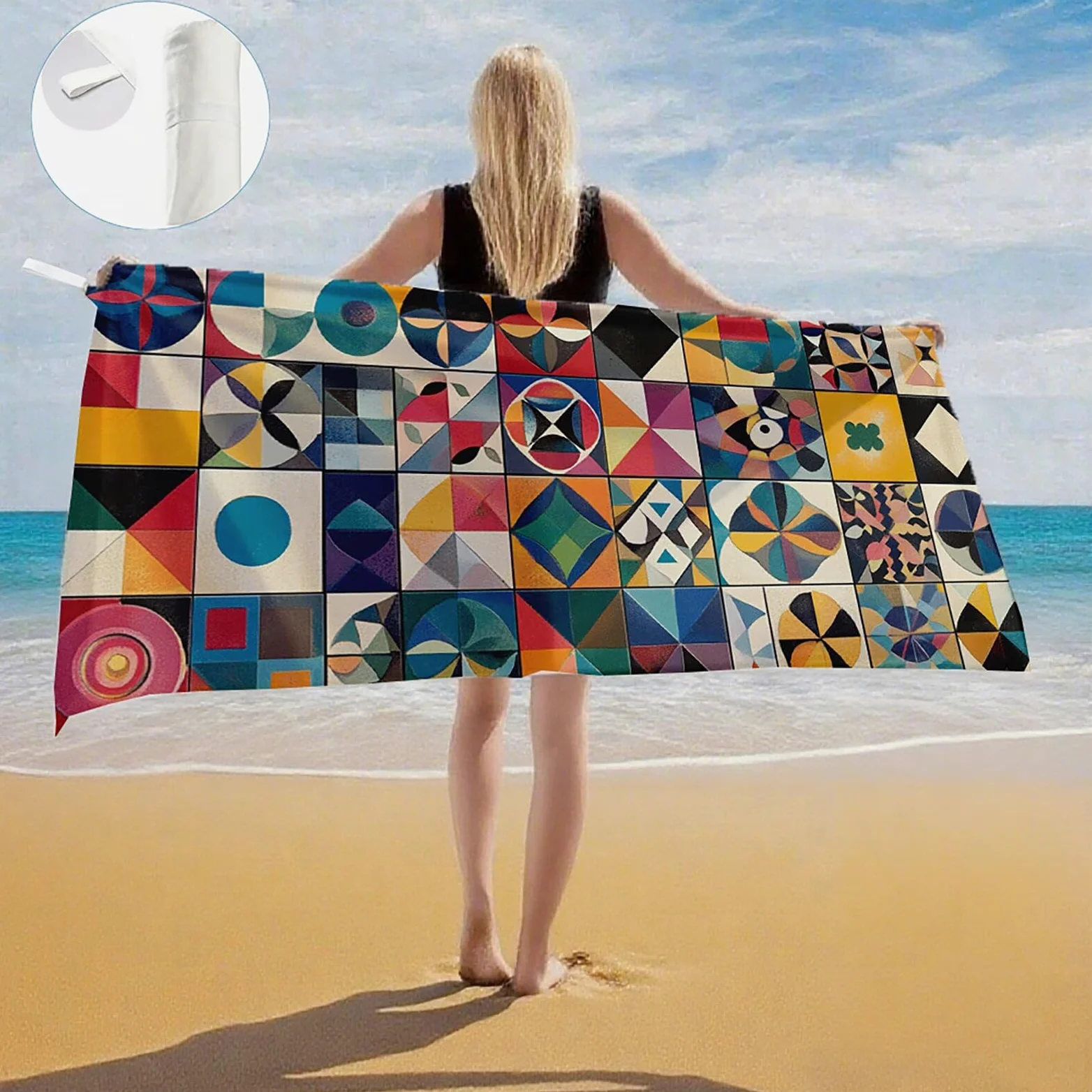 Serviette de Plage XXL 100x200 cm,Bohême Serviette Plage Microfibre avec Séchage Rapide, Anti-Sable, Absorbante Fonction Design pour Vacances Piscine Pique-Nique Voyages Yoga, Cadeau Femme Q-691