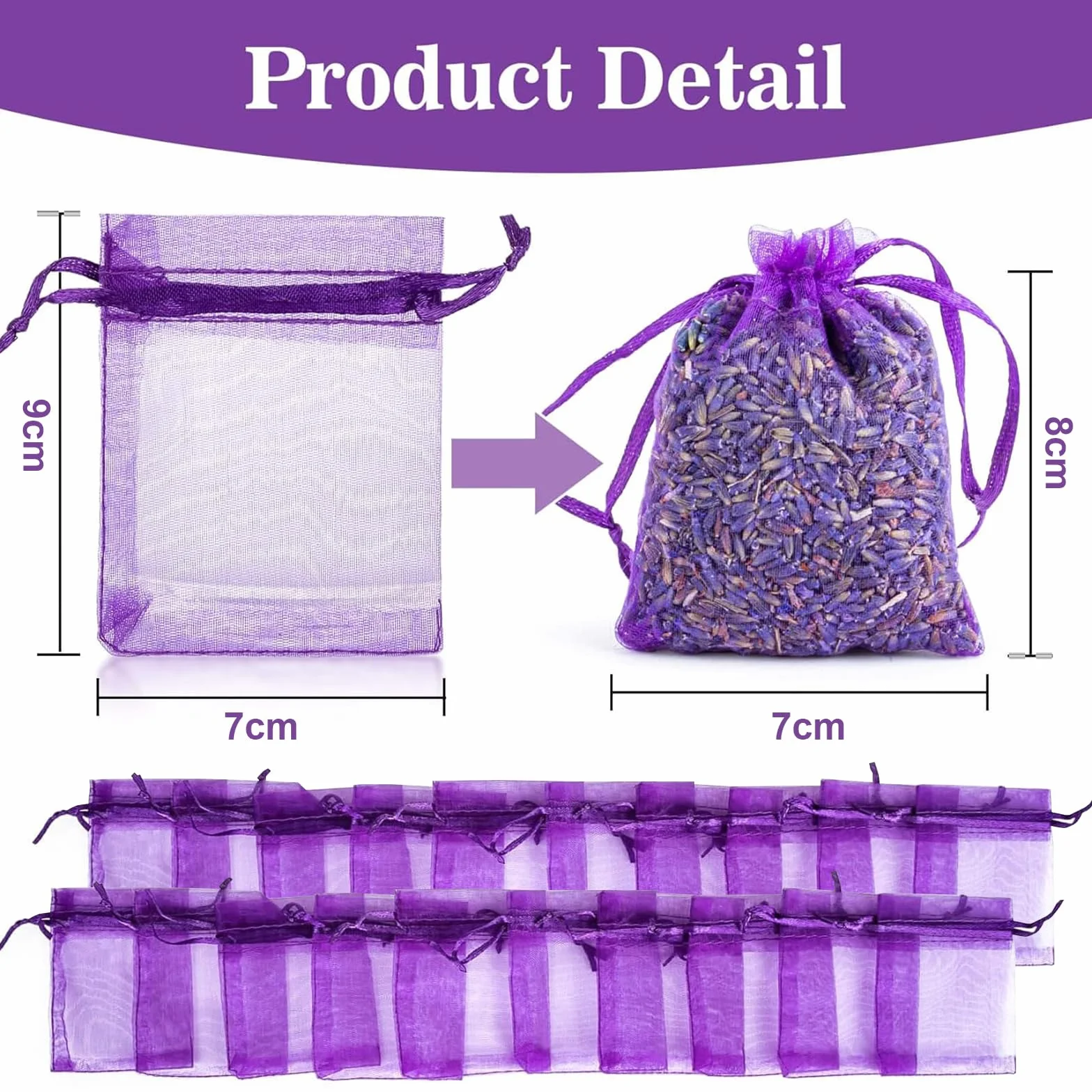Lavande Séchée 120g + 20 Sachets en Organza, Sachet Parfumé Anti Mites pour Voiture et Placard