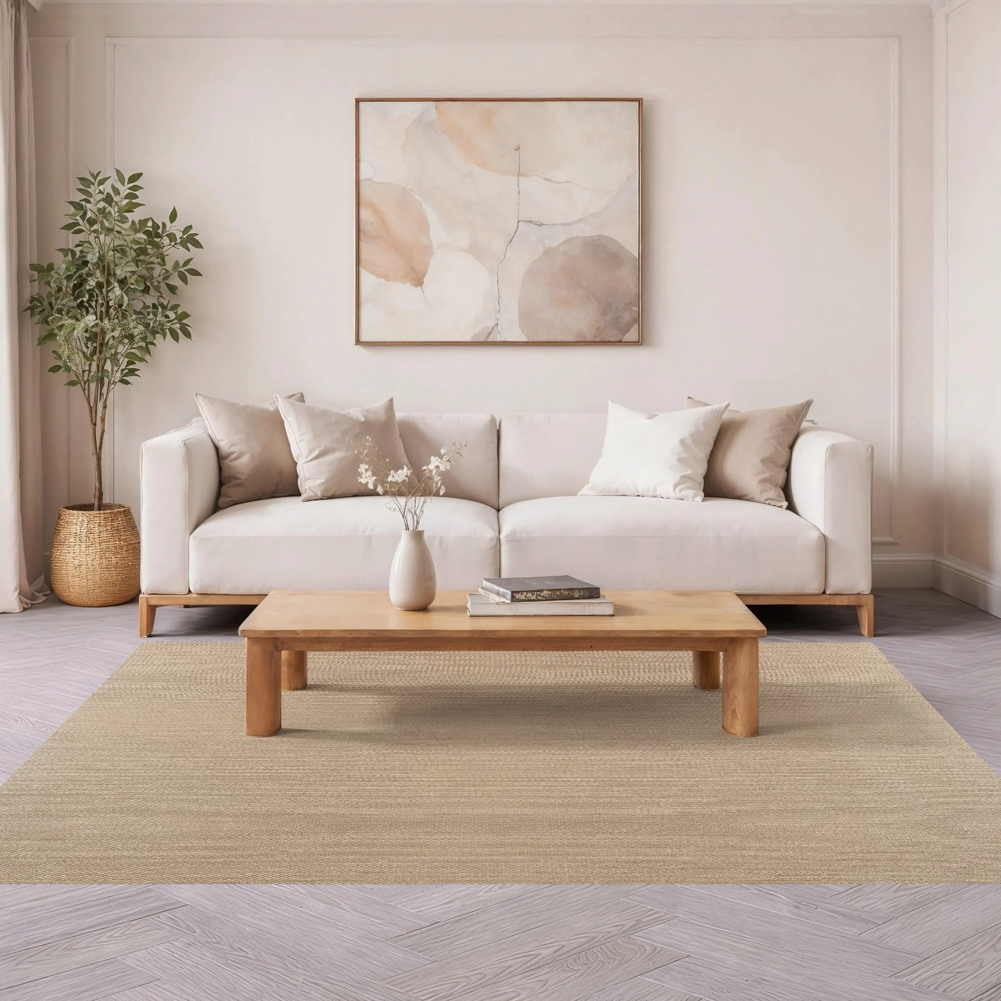 Storesdeco Tapis Vinyle Tissé Lavable Antidérapant 60 x 90 cm Beige