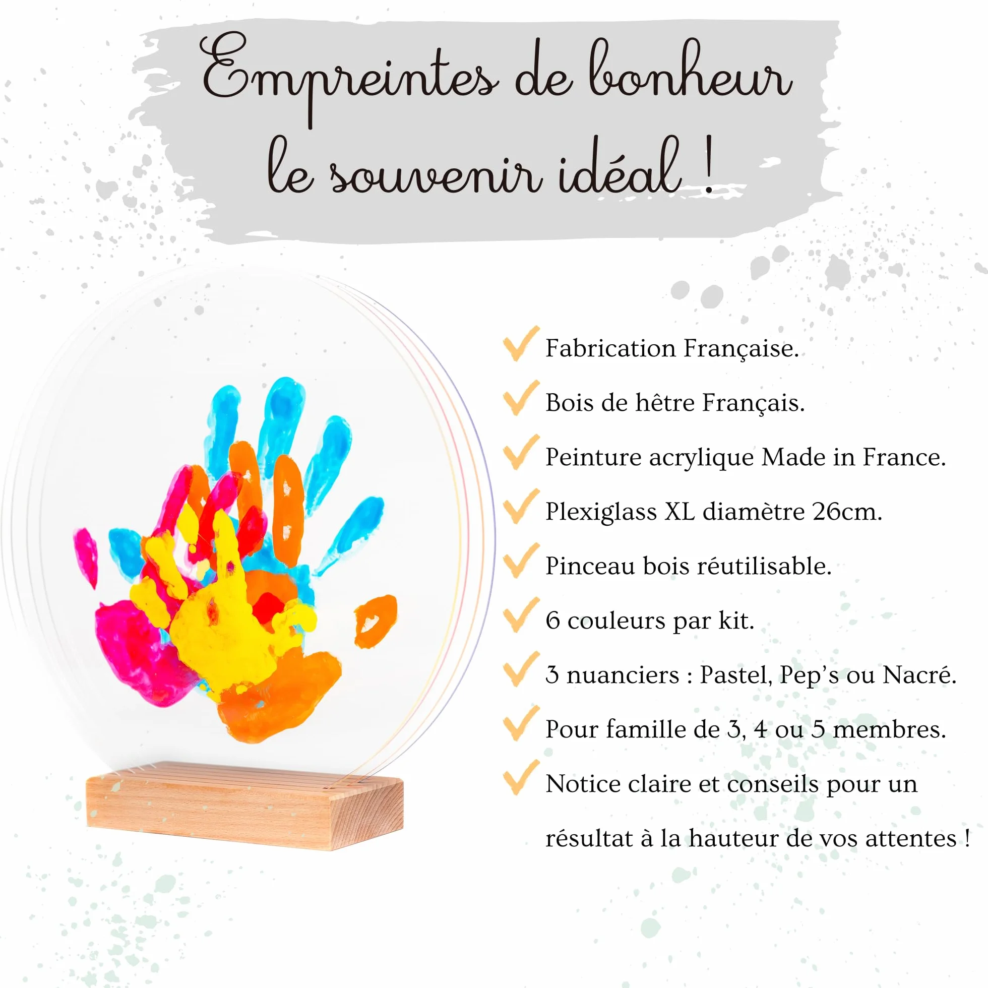 LouYou Kit Empreinte de Mains Famille de 4 - Couleurs Peps - Cadeau Naissance Bébé - Coffret Souvenir Made in France