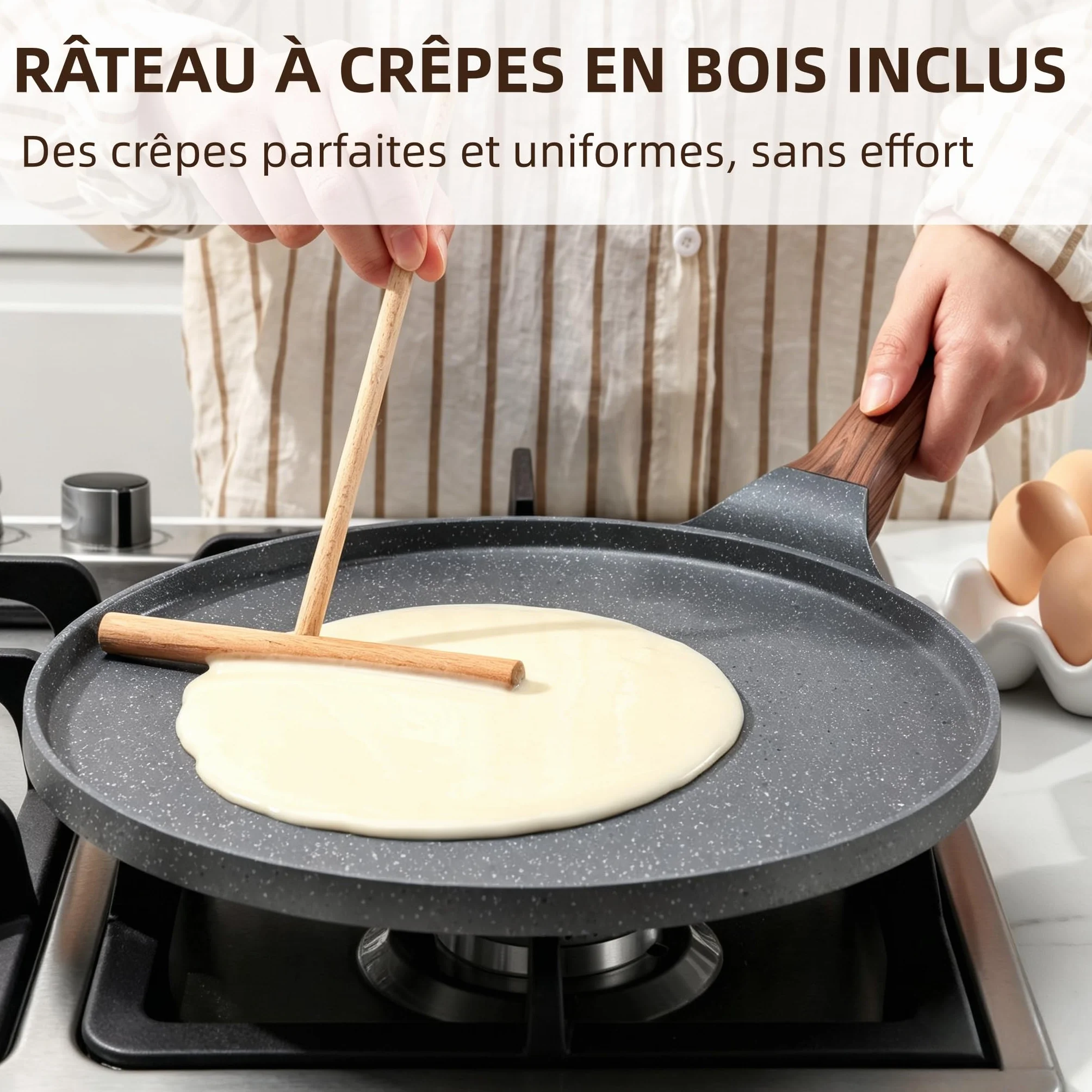 SENSARTE Poêle à Crêpes 26 cm Antiadhésif Granit Suisse Compatible Induction