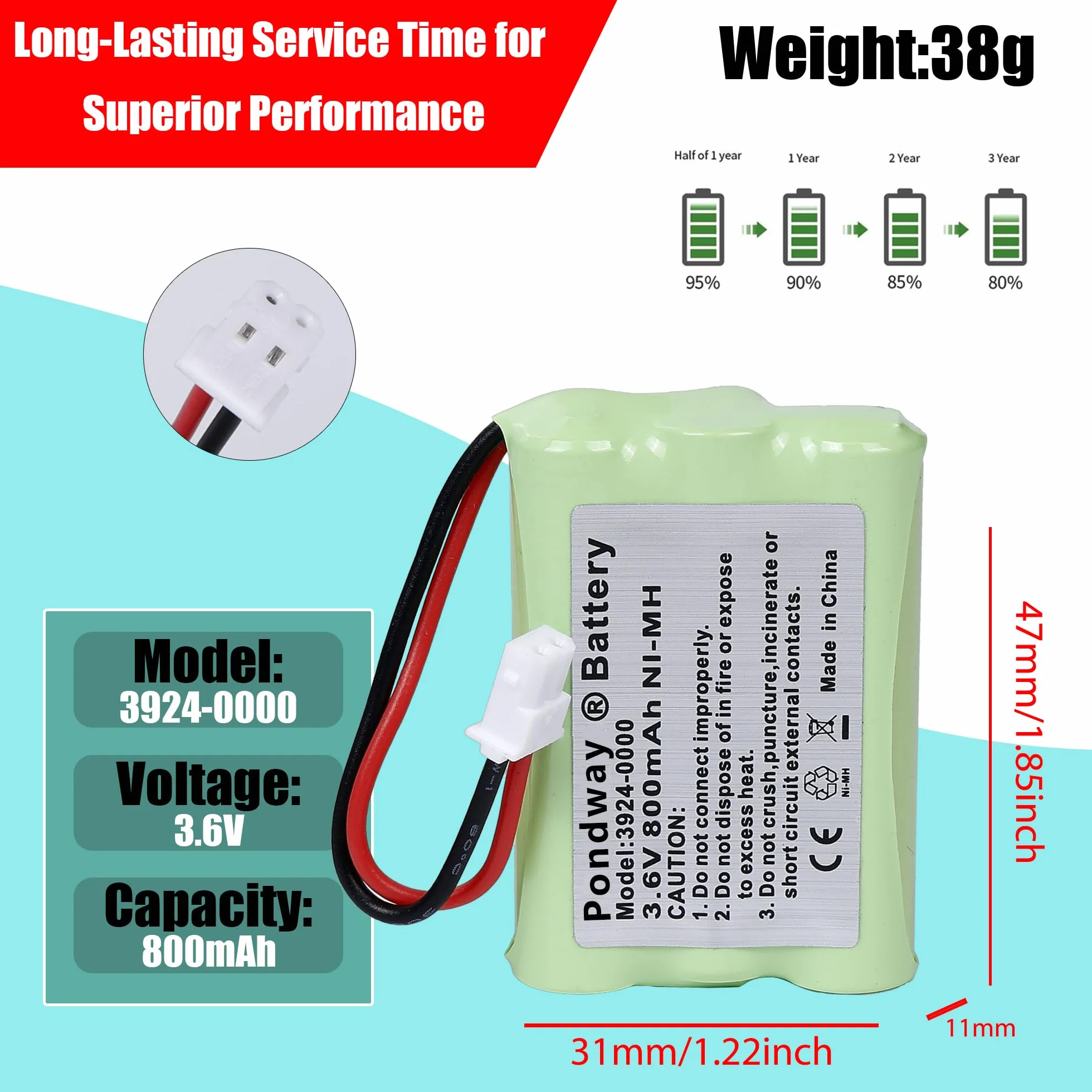 Batterie NiMH 900mAh 3.6V pour Babyphone Compatible Vtech BM5463 Fisher Price J2457 Motorola MBP33S