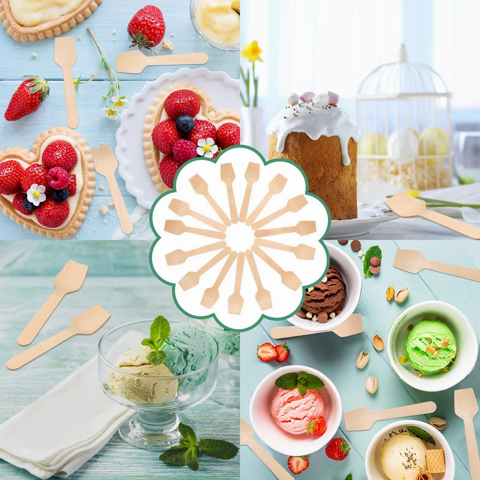 Lot de 1500 mini cuillères en bois jetables de 10,2 cm pour fête d'anniversaire, mariage, crème glacée, yaourt, gâteau, dessert