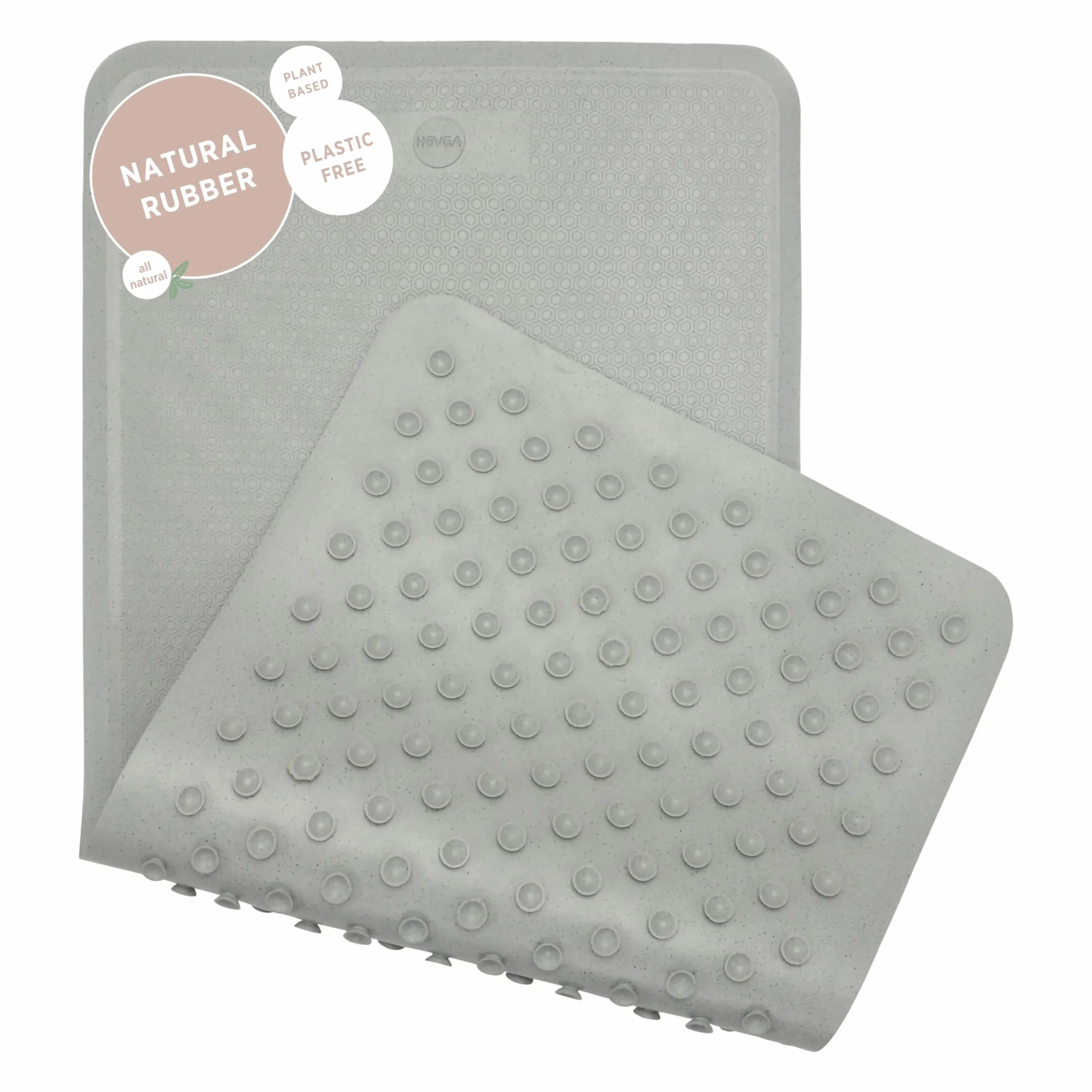 Hevea Tapis de Bain Grand en Caoutchouc Naturel - Antidérapant - 299 Ventouses - Conception Scandinave Écologique (Granite)