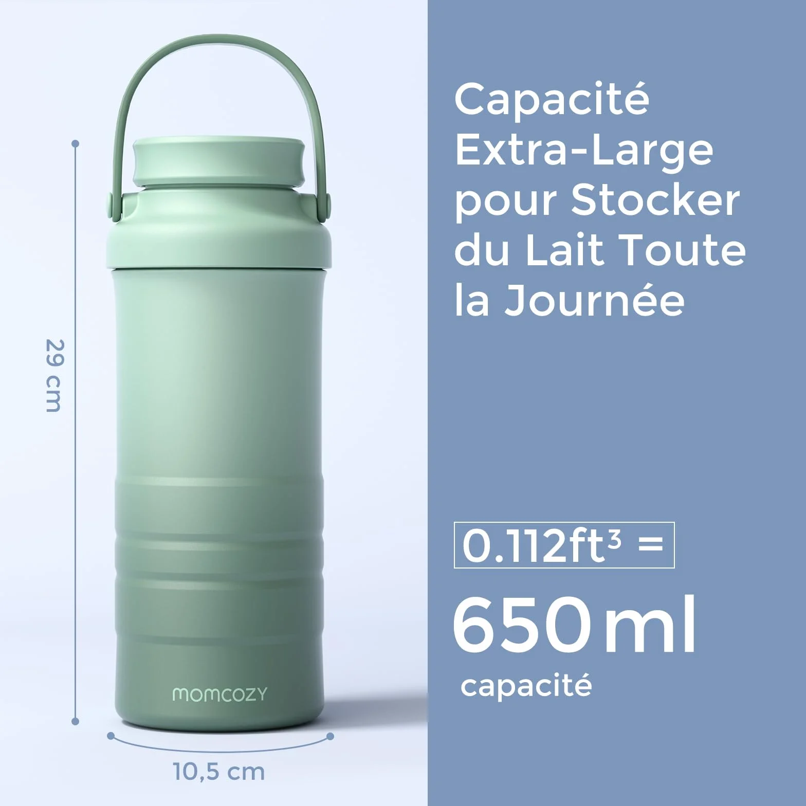 Momcozy Glaciere Lait Maternel Portable 650ml, Maintien Fraîcheur 24h, 2 Bouteilles