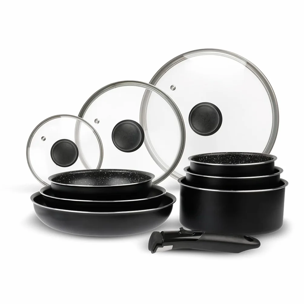 Sitram Batterie de Cuisine Aluminium 10 Pièces Poêles Casseroles Couvercles Induction