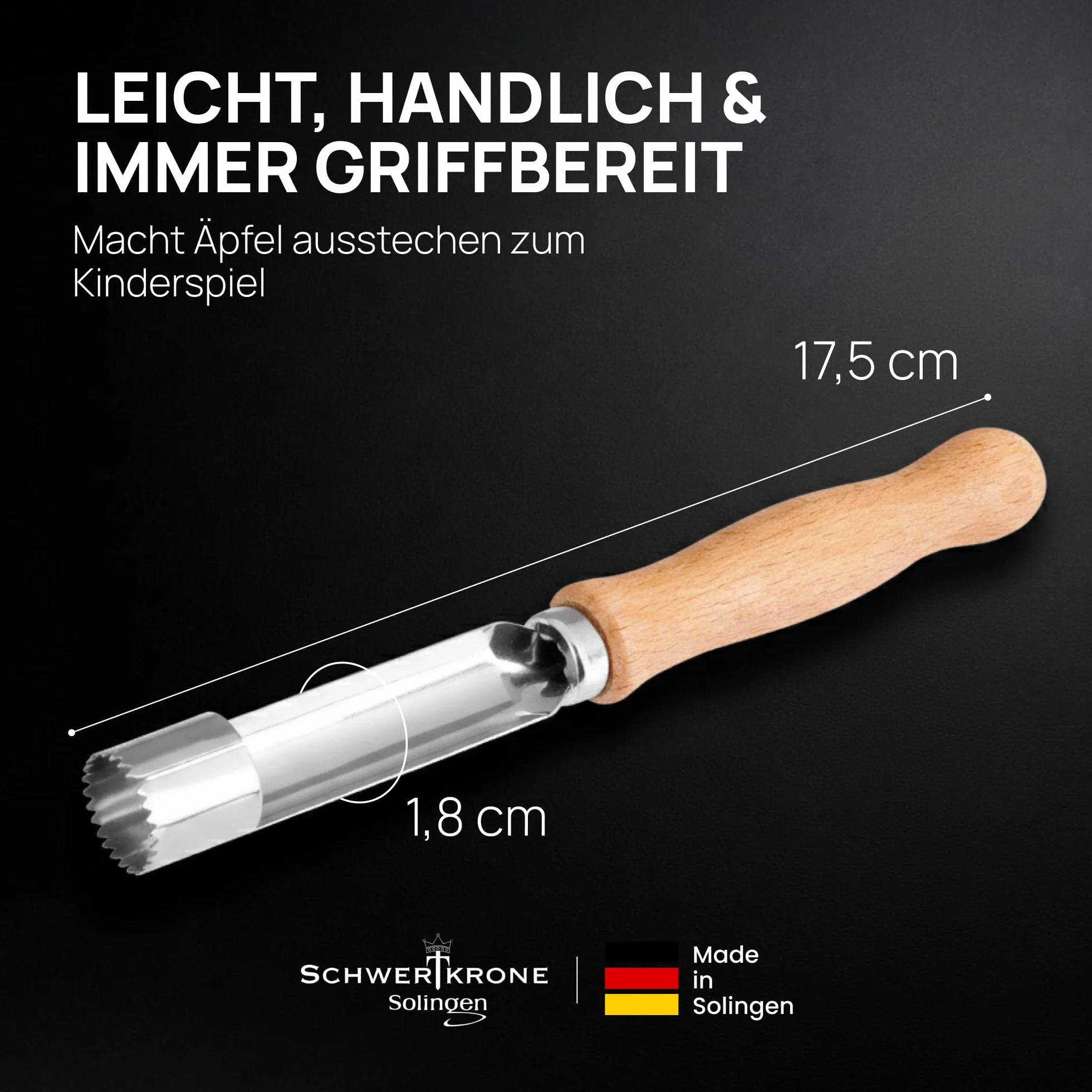 SCHWERTKRONE® Vide Pomme MADE IN GERMANY Éplucheur de Pommes Enleve Trognon Evideur & Denoyauteur Pomme Bois de Hêtre
