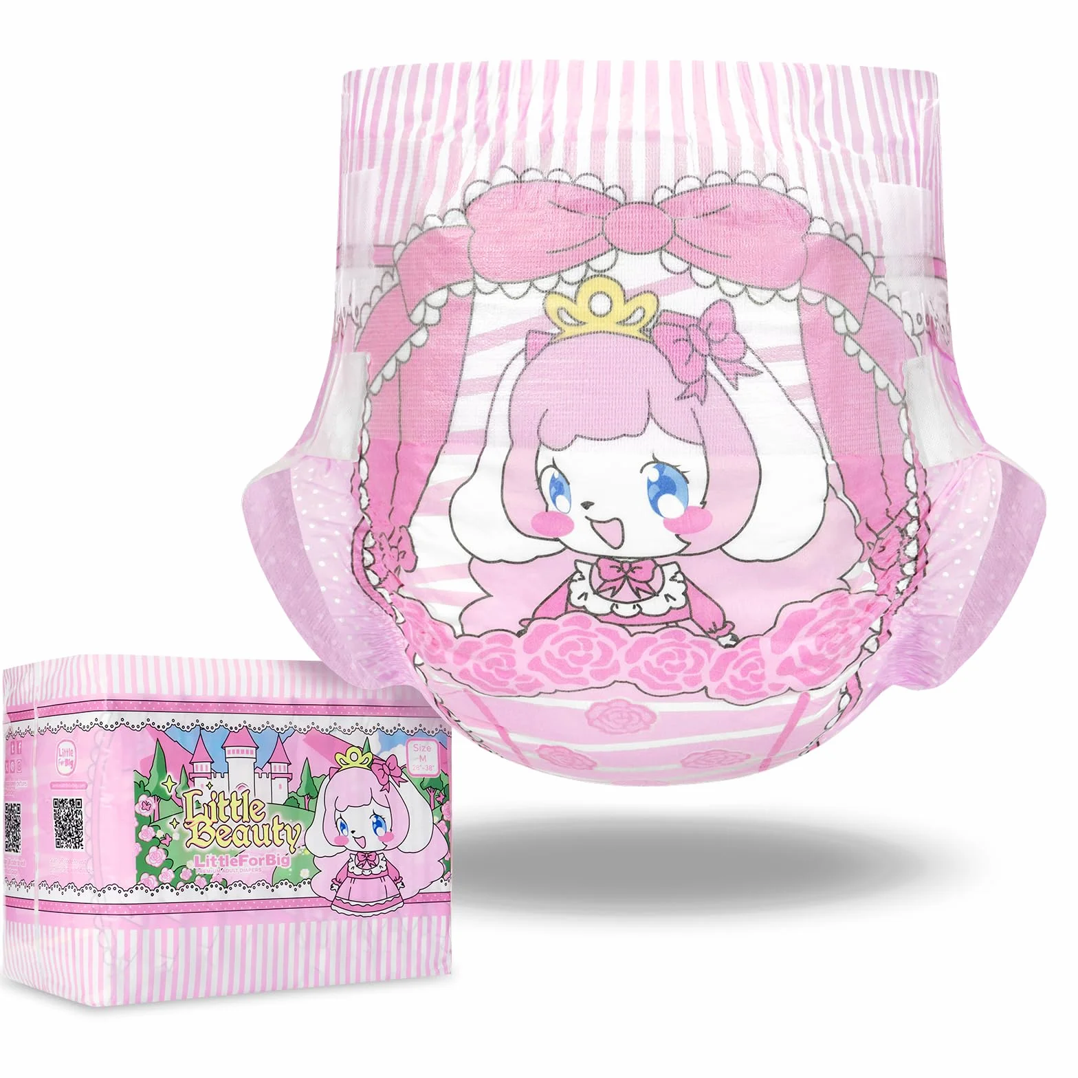 LittleForBig Couche Adulte Imprimée 5500-5800 ml Fermeture Auto-Agrippante Réglable Tissu 10 Pièces Petit Beauty (XL)