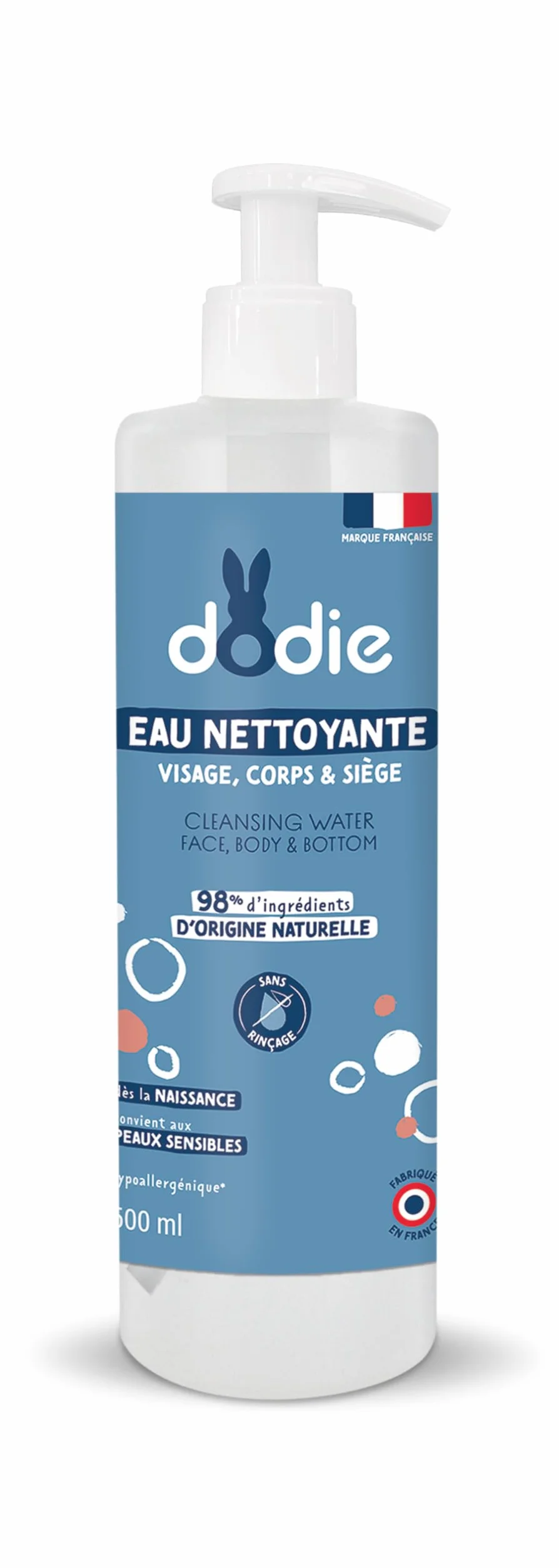 DODIE Eau nettoyante 3 en 1 500 mL Nettoyant Visage Corps Siège Hypoallergénique