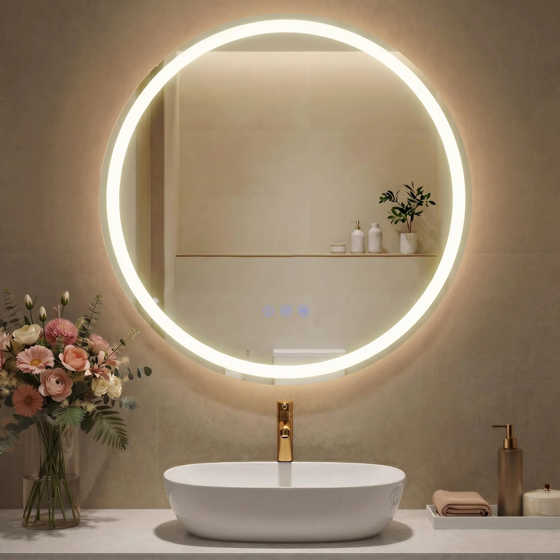 SONGMICS Miroir de Salle de Bain avec Éclairage Anti-buée 61 cm Blanc Nuage LWM211WC02