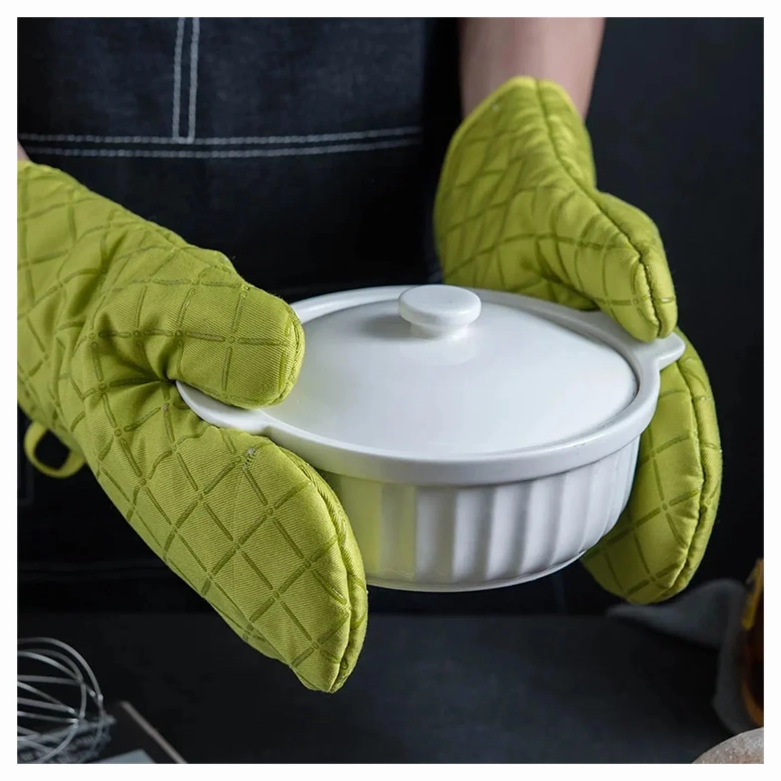 MRKU Gants de Cuisine (Lot de 2) avec revêtement antidérapant en Silicone et Coton imprimé ; 1 Paire d'outils de grillade résistants à la Chaleur.