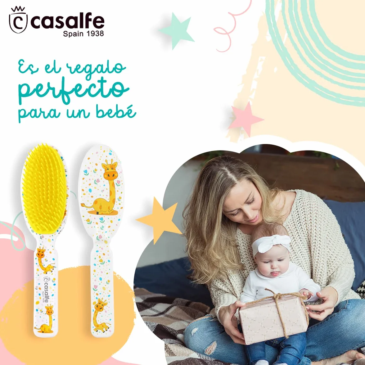 Brosse à cheveux bébé 9-17 mois pointes souples sans BPA girafe Casalfe