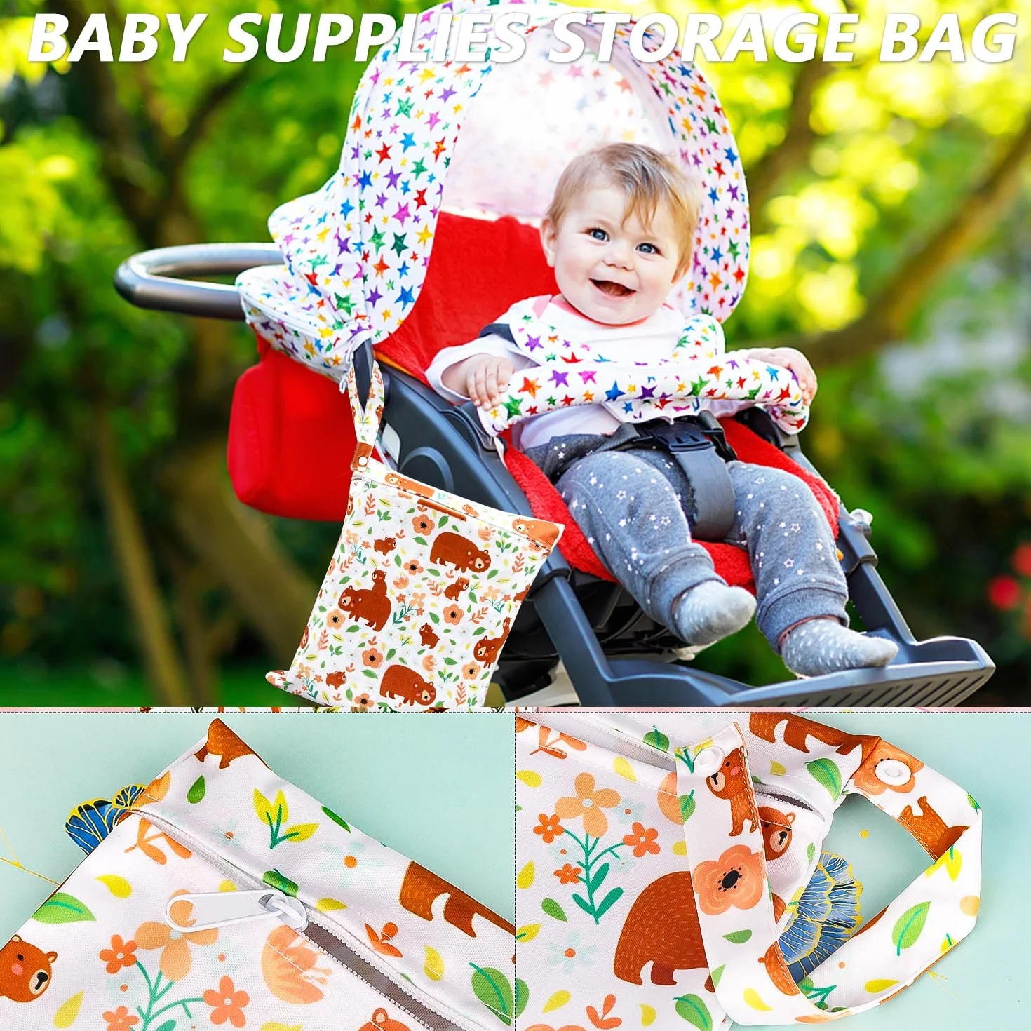 Sacs à Couches Lavables Étanches pour Bébé 2 Pièces Faune