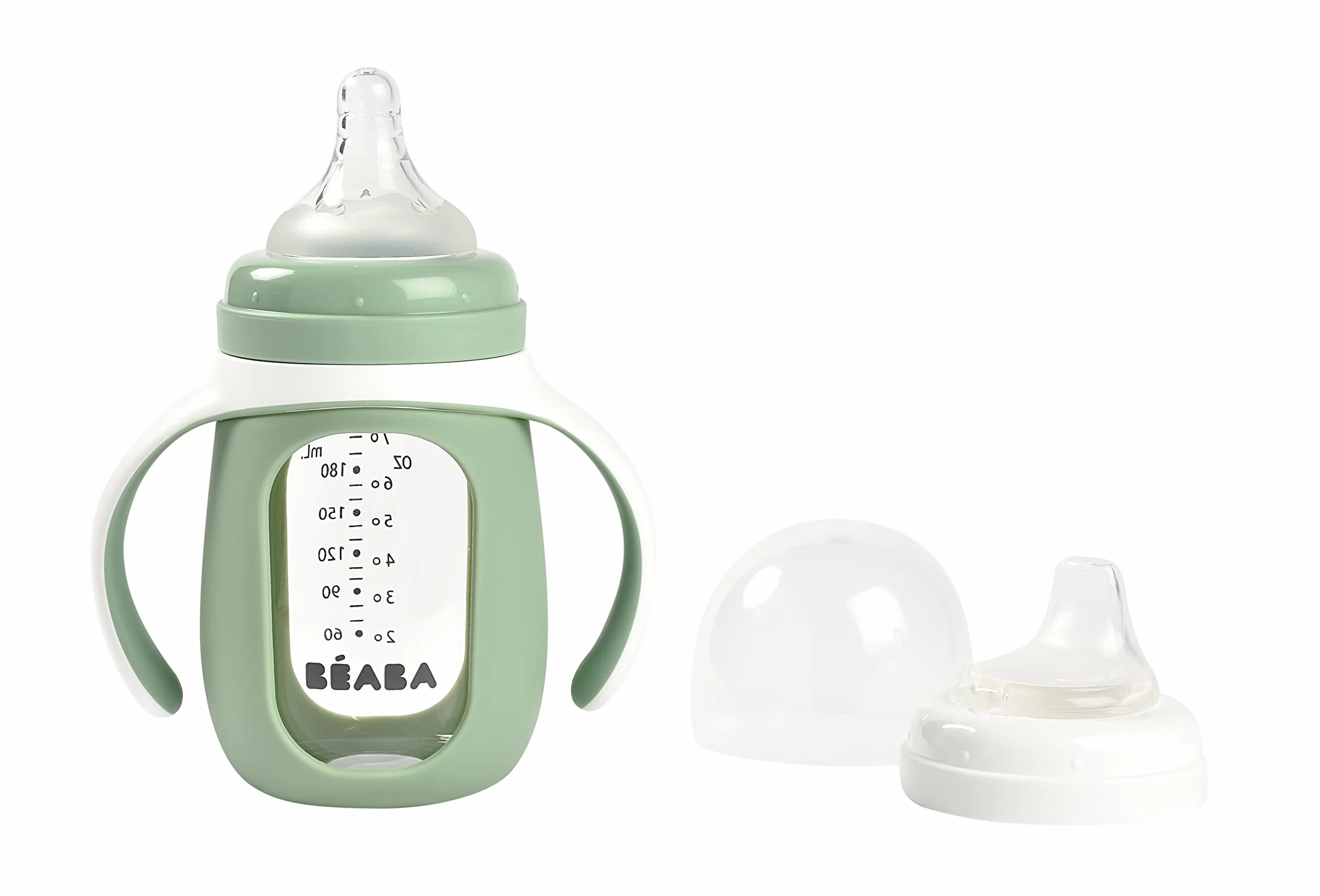 BÉABA Tasse Biberon d'apprentissage 2 en 1 Verre 210ml Vert sauge