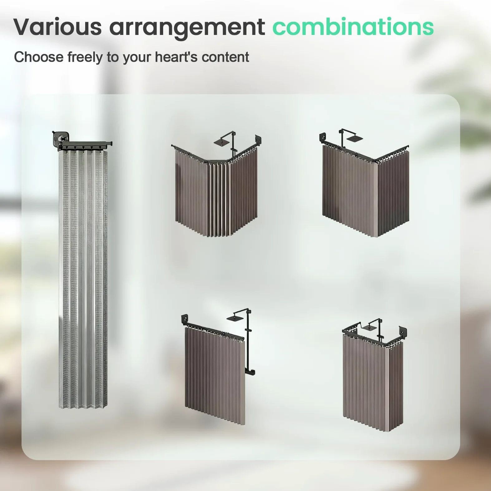 Rideau De Douche Sans Perçage Avec Ventouse, Forme L/U, 5 Plis, 1,8 x 2 m | Ventouse Puissante,Tringle Rideau Douche Pliable Anneaux Pour Douches D'Angle,Barre Douche Angle RéGlable/Extensible Gris