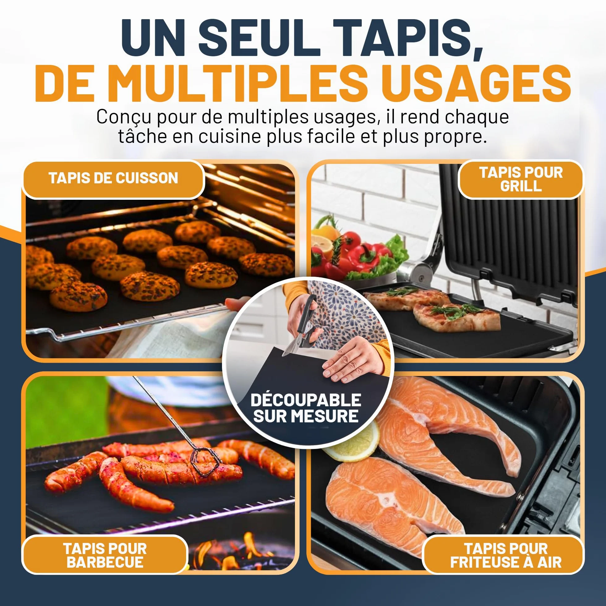 Feuille Protection Four Cuisson Antiadhésive Lot de 2 Tapis Reutilisable 32x50cm Noir