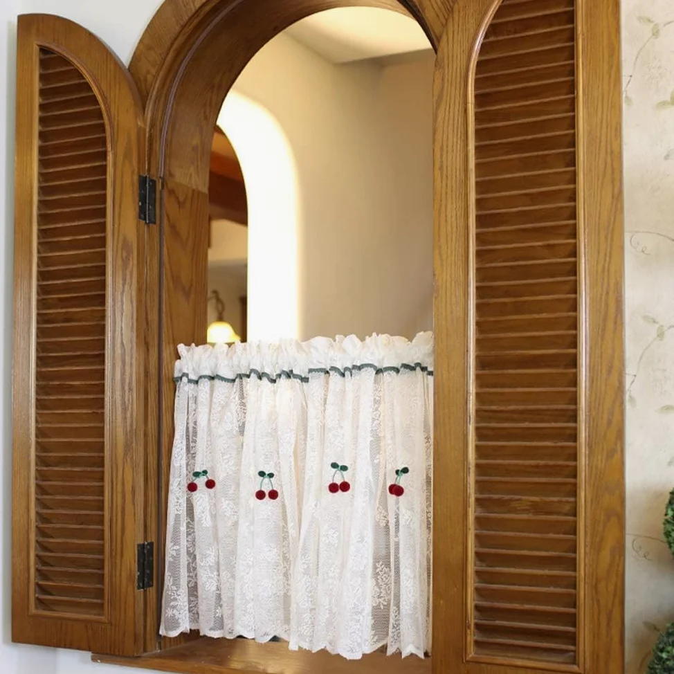 Rideau de fenêtre de cuisine, rideaux de café, rideau court de cuisine, cantonnière de fenêtre en dentelle blanche, rideau de café transparent, style rural campagnard, L x H 200 x 110 cm (taille : L x