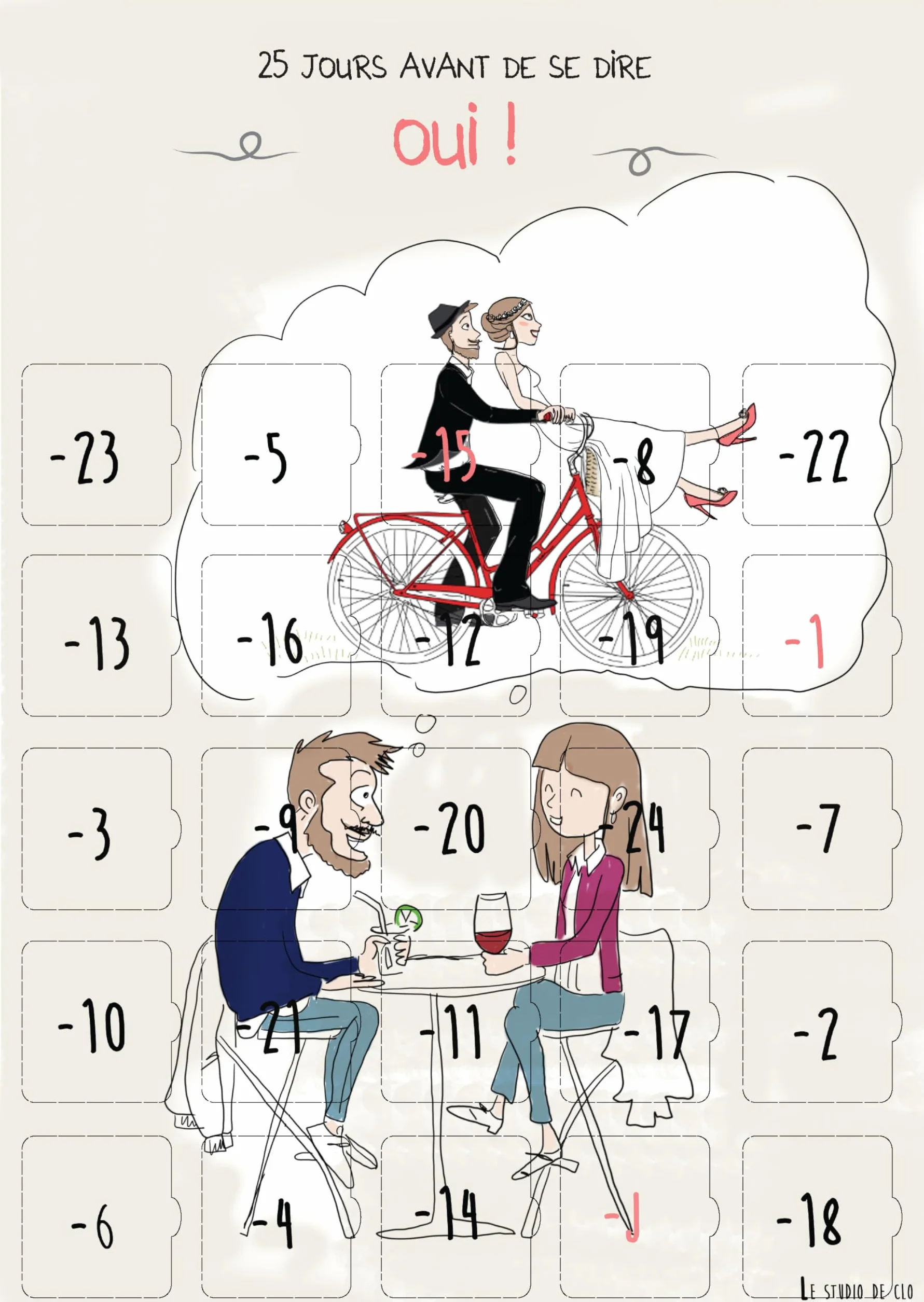 Calendrier de l'Avent Mariage 25 Jours - Cadeau Mariage Couple - Guide Organisation Mariage