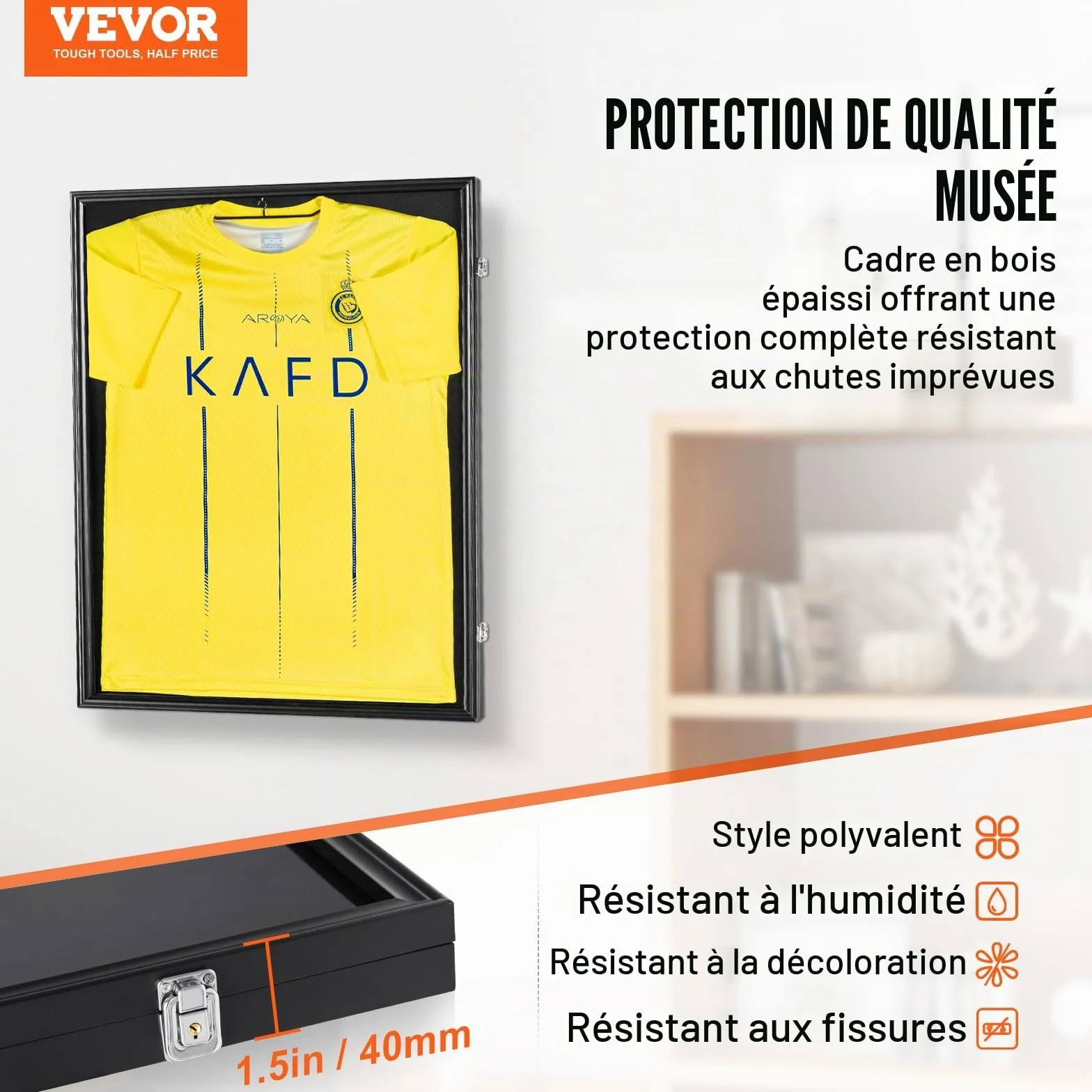 VEVOR Présentoir pour Maillot de Sport 610x812x40 mm, Boîte à Ombre Verrouillable, Protection UV 98% Verre PC