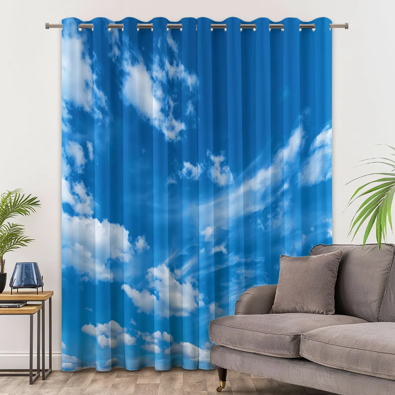Rideau Occultant Bleu, Paysage Naturel Ciel Bleu Nuages Blancs Rideaux à Oeillets, Rideau Thermique Isolant Anti Froid et Chaleur pour Salon Chambre Fenetre Décoration 92L x 214H cm Lot de 2