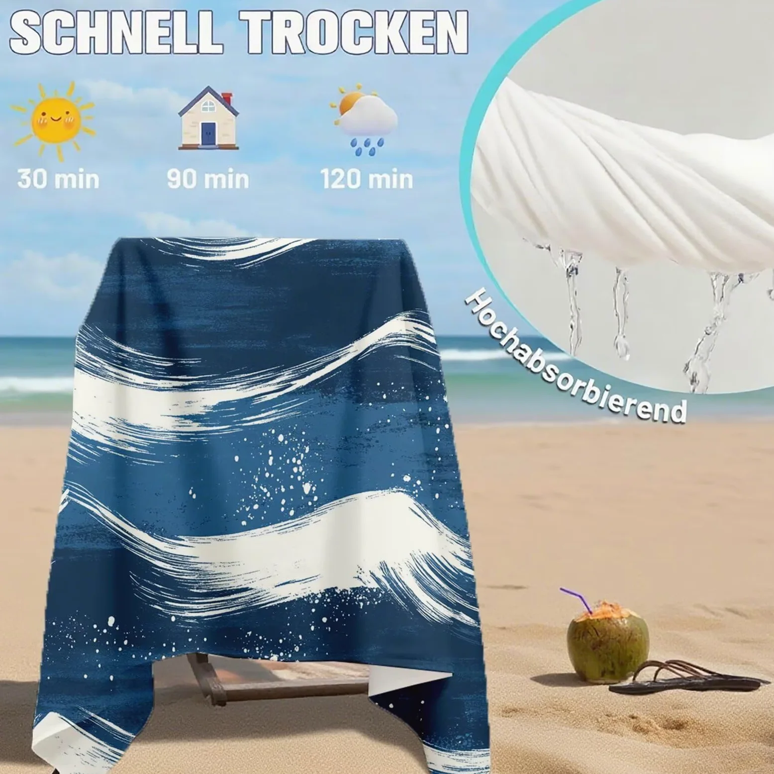 Serviette de Plage XXL 100x200 cm,Moderne Serviette Plage Microfibre avec Séchage Rapide, Anti-Sable, Absorbante Fonction Design pour Vacances Piscine Pique-Nique Voyages Yoga, Cadeau Femme Q-414