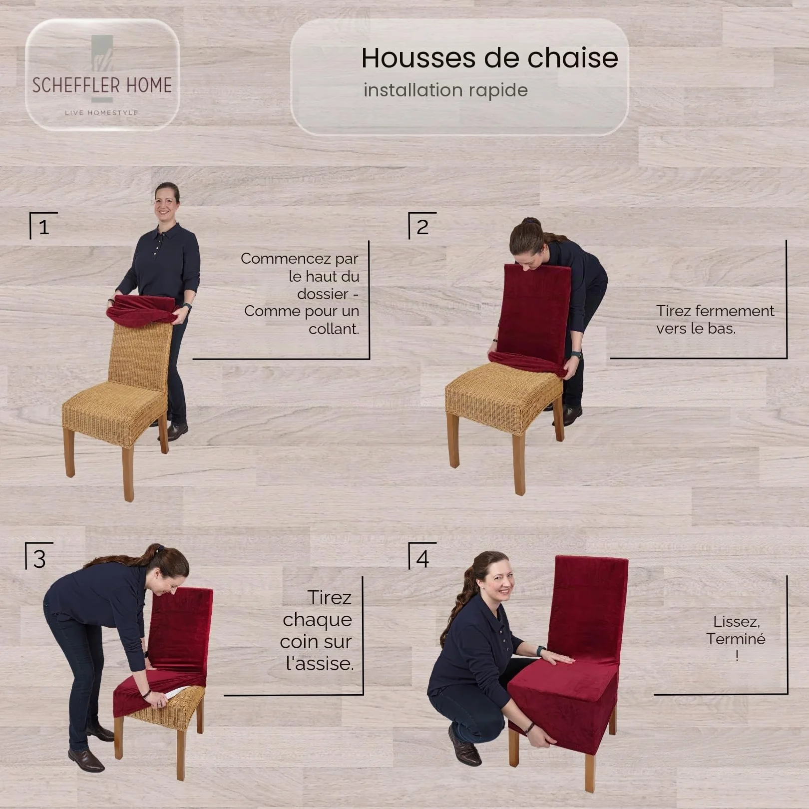 SCHEFFLER-Home Housse de Chaise Extensible « Puma Velvet » / Lot de 4 / Marron/Housses de siège élastiques en Velours/Housses de Chaise pour Chaise Luge