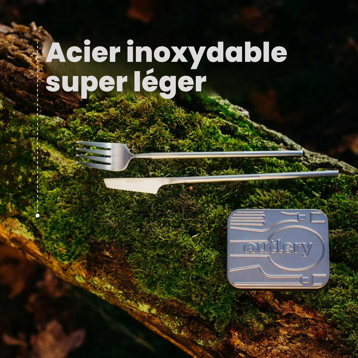 Outlery | Set de Couverts de Voyage Portables et Réutilisables en Acier Inoxydable (Argent Brut) - Étui de Voyage Inclus pour un Transport Facile