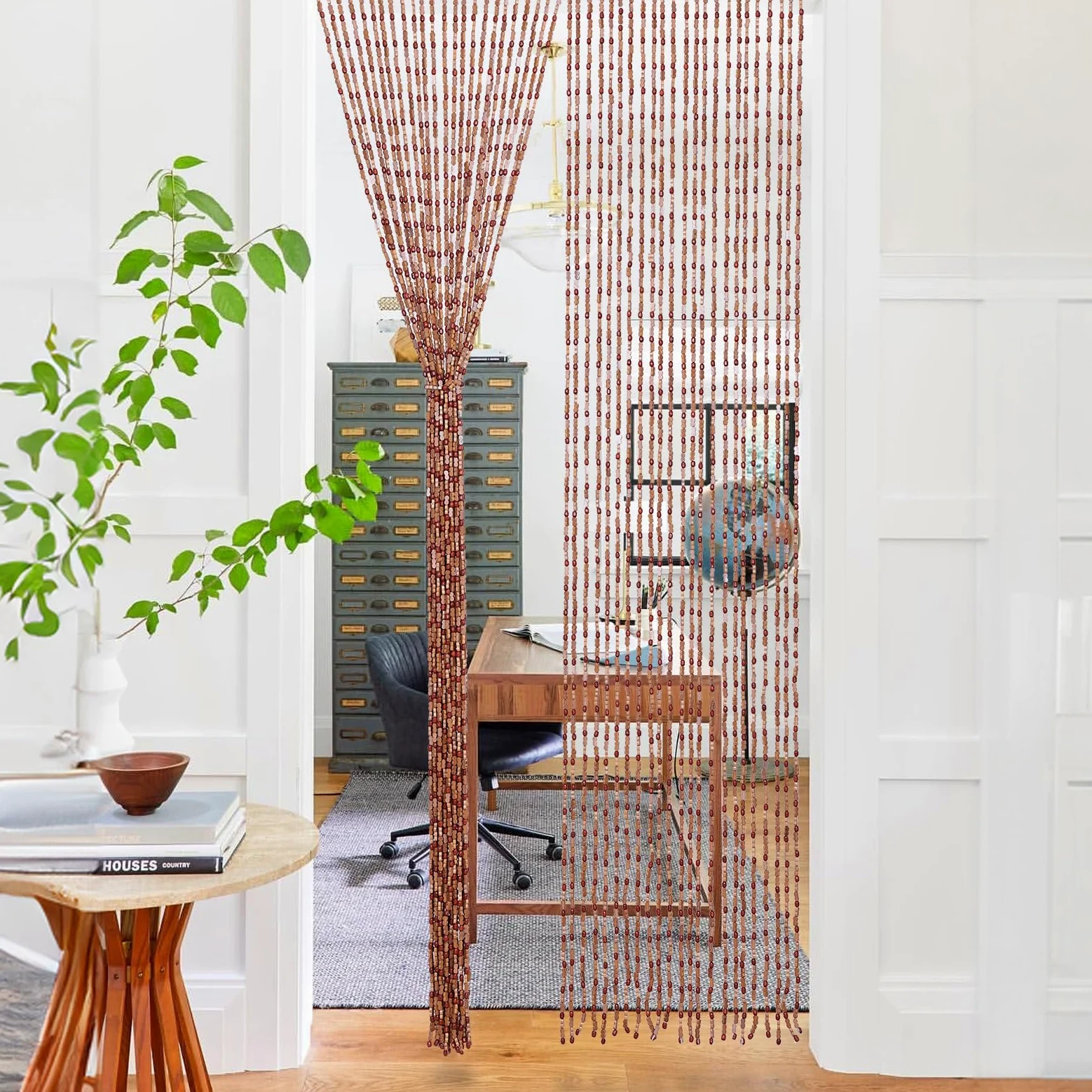 BECHAEO Rideau de porte fait à la main avec perles pour porte, 90 x 190 cm, marron | Rideau de perles bohème à suspendre pour couloir, placard, chambre à coucher, salon, séparateur de pièce hippie, esthétique