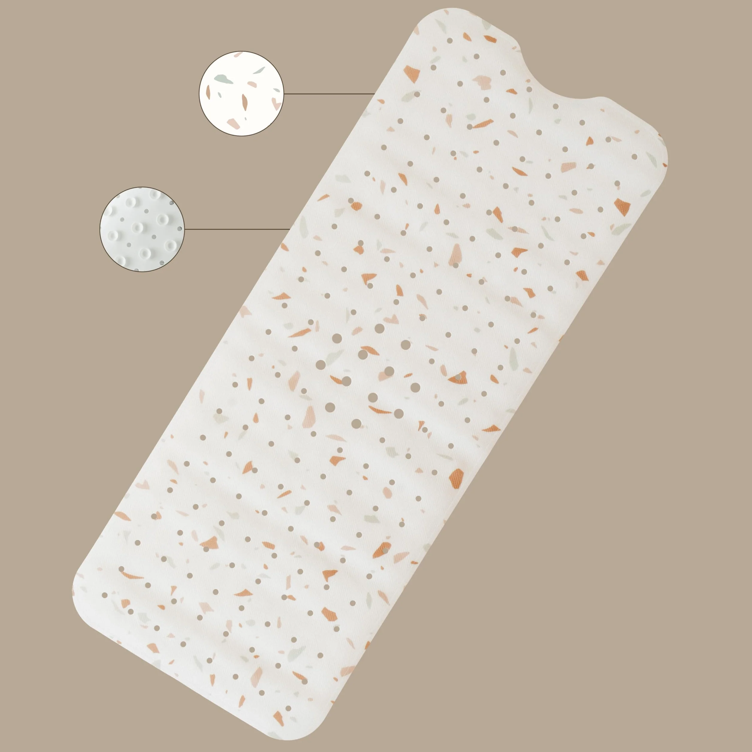 Tapis de Baignoire Bébé Antidérapant 100x40 cm Motif Terrazzo sans BPA Lavable en Machine Anti-moisissure Ventouses