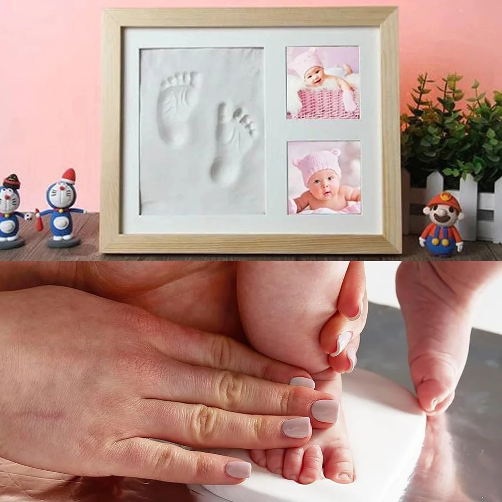 Kit d'Empreintes de Bébé Argile 3D pour Mains et Pieds, Argile Molle, Cadeau Naissance 2PC