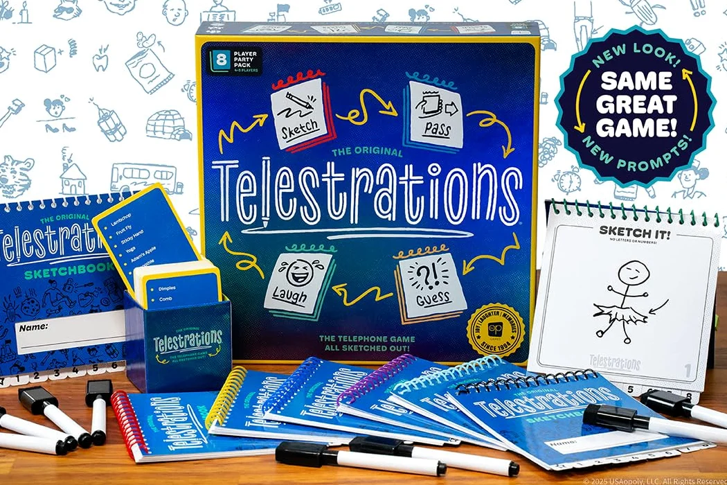 USAopoly Telestrations Refresh Jeu de fête de Famille à partir de 10 Ans 4 à 8 Joueurs 30 Minutes de Temps de Jeu ou Plus