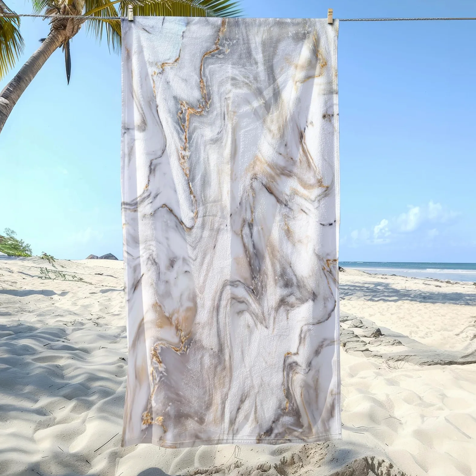 Serviette de Plage Marbre Gris Blanc Drap de Plage Anti Sable Portable Serviette de Bain XXL Piscine Toilette Sport Microfibre Ultraléger Towel Absorbant Séchage Rapide 200x220cm