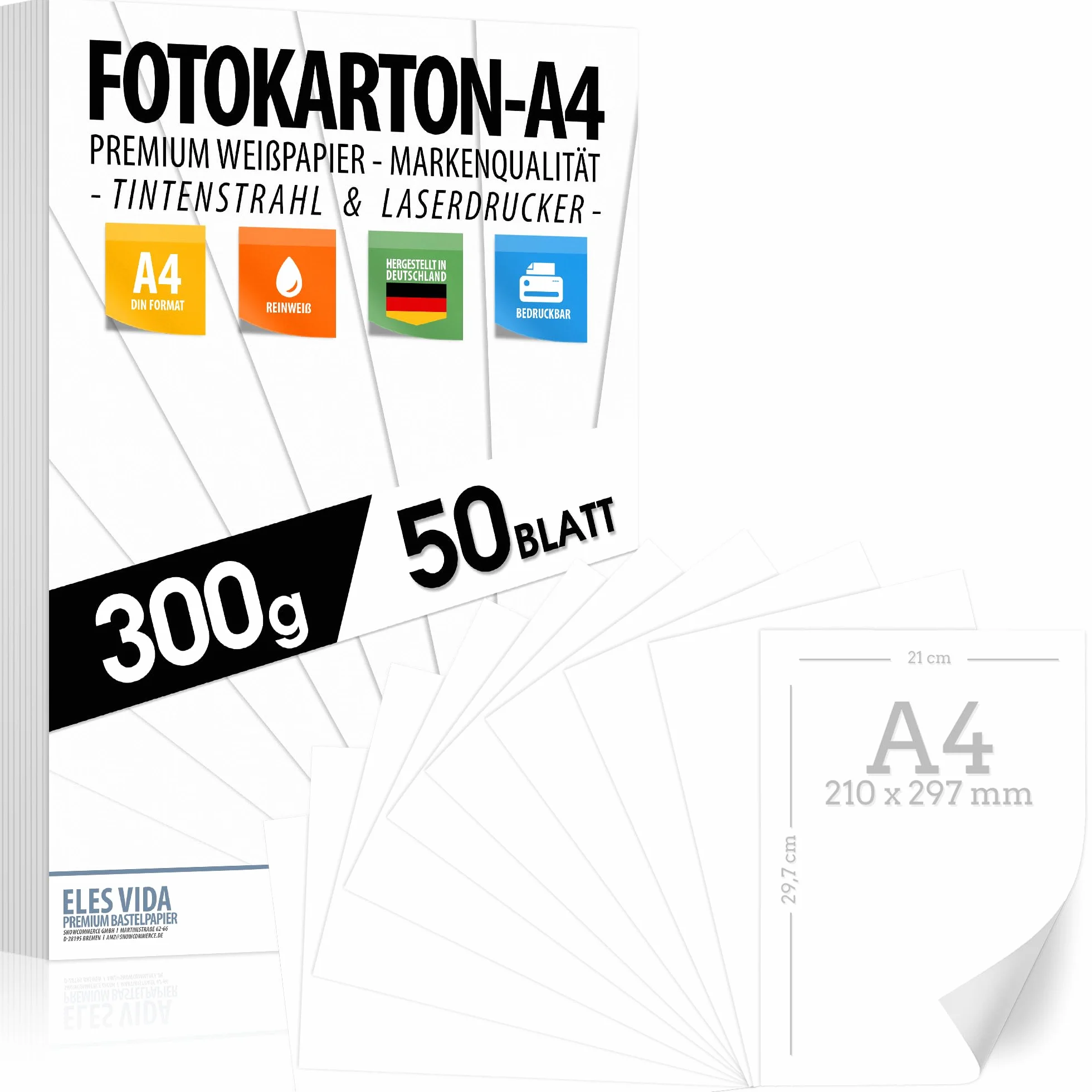 Cartone artigianale 300g/m² 50 feuilles carta premium bianco puro DIN A4 21x29,7 cm