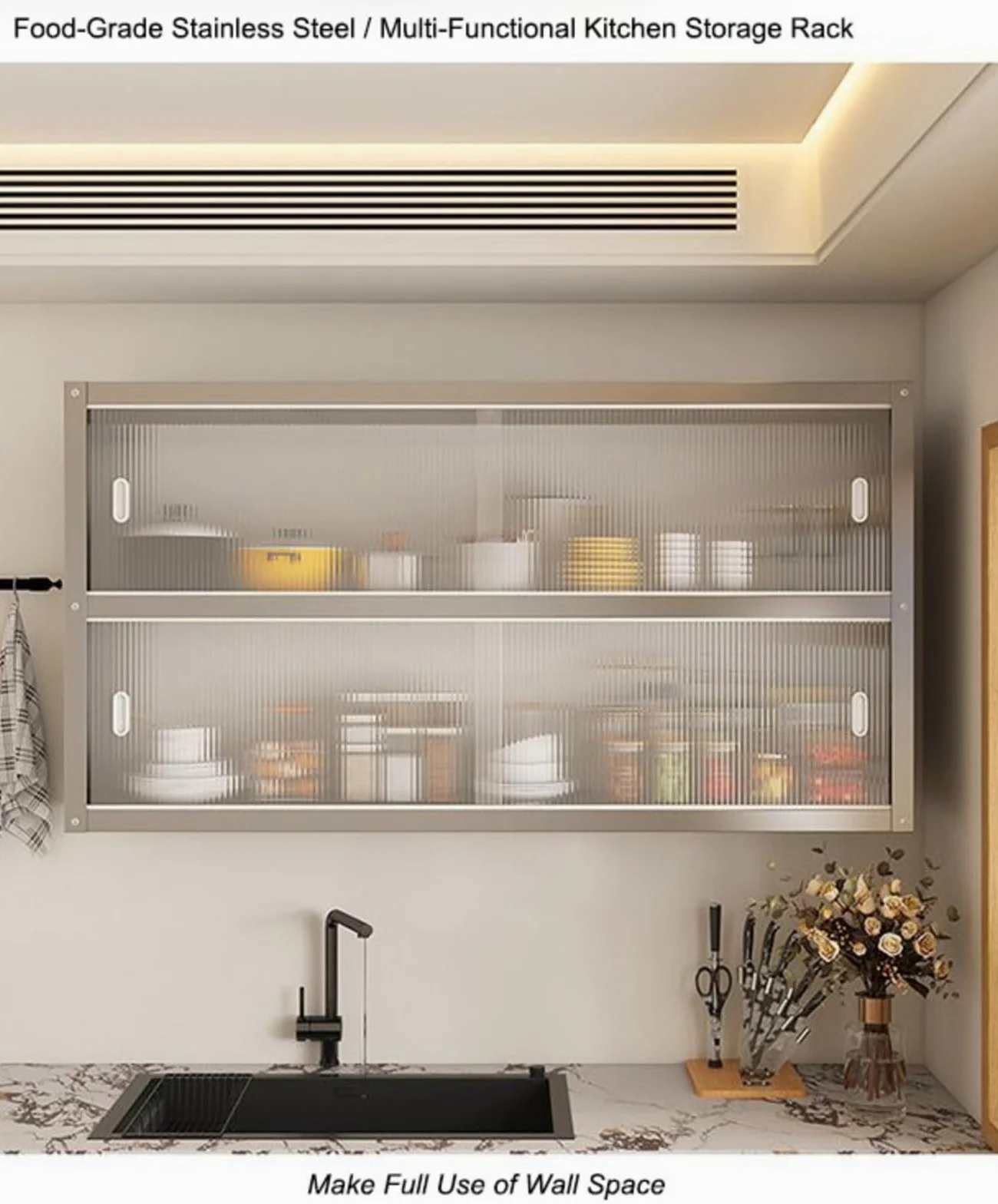 Armoire de rangement de cuisine en acier inoxydable avec portes coulissantes à fixation murale pour cuisine, salle de bain, bureau (120 x 30 x 70 cm) design durable et élégant
