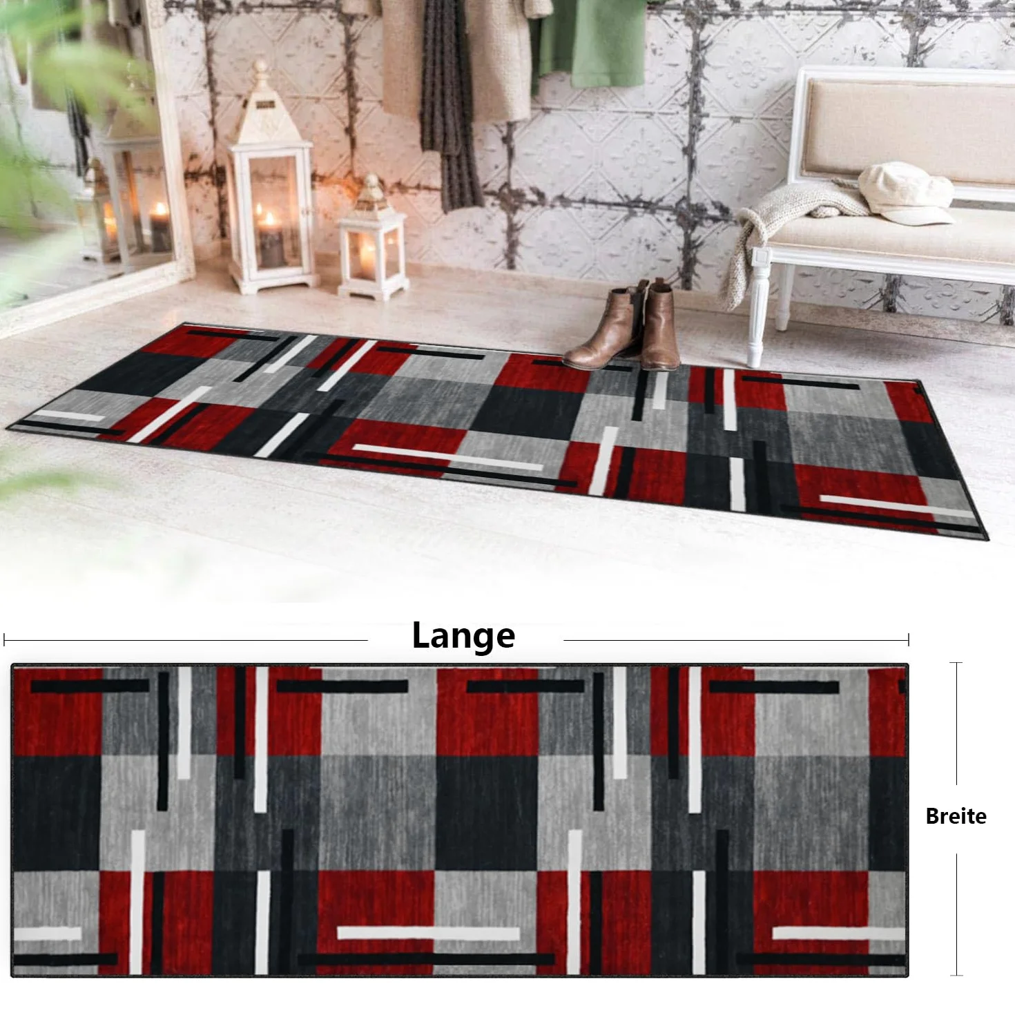 Tapis Cuisine Lavable en Machine, Tapis de Couloir Antidérapant, Tapis Salle De Bain Poil Court Doux, Tapis Entree Interieur Motifs Géométriques 60x200cm