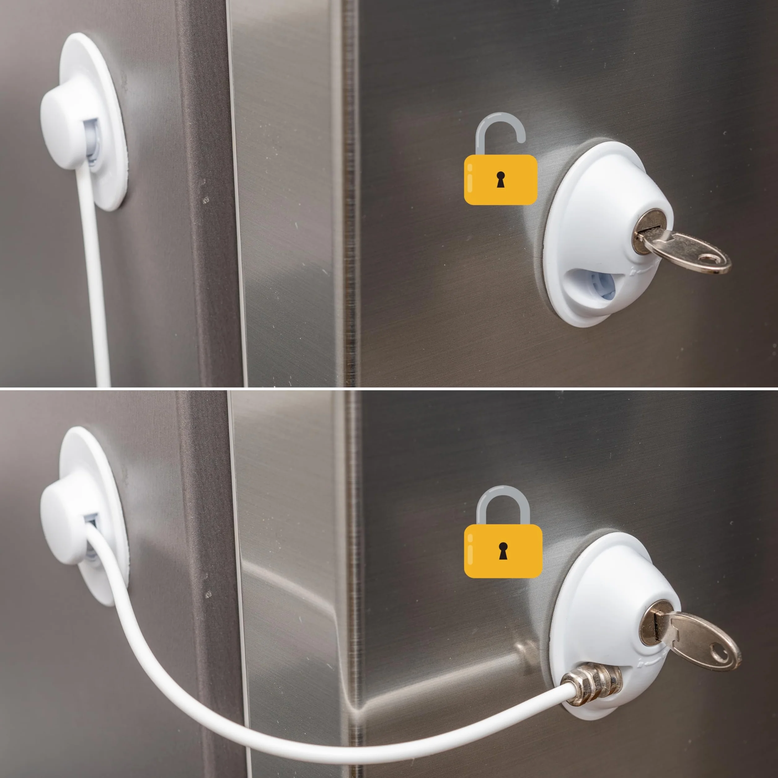 Serrure adhésive verrouillable pour sécurité enfant, 1 pack, blanc, 2 clés, pastilles adhésives de rechange